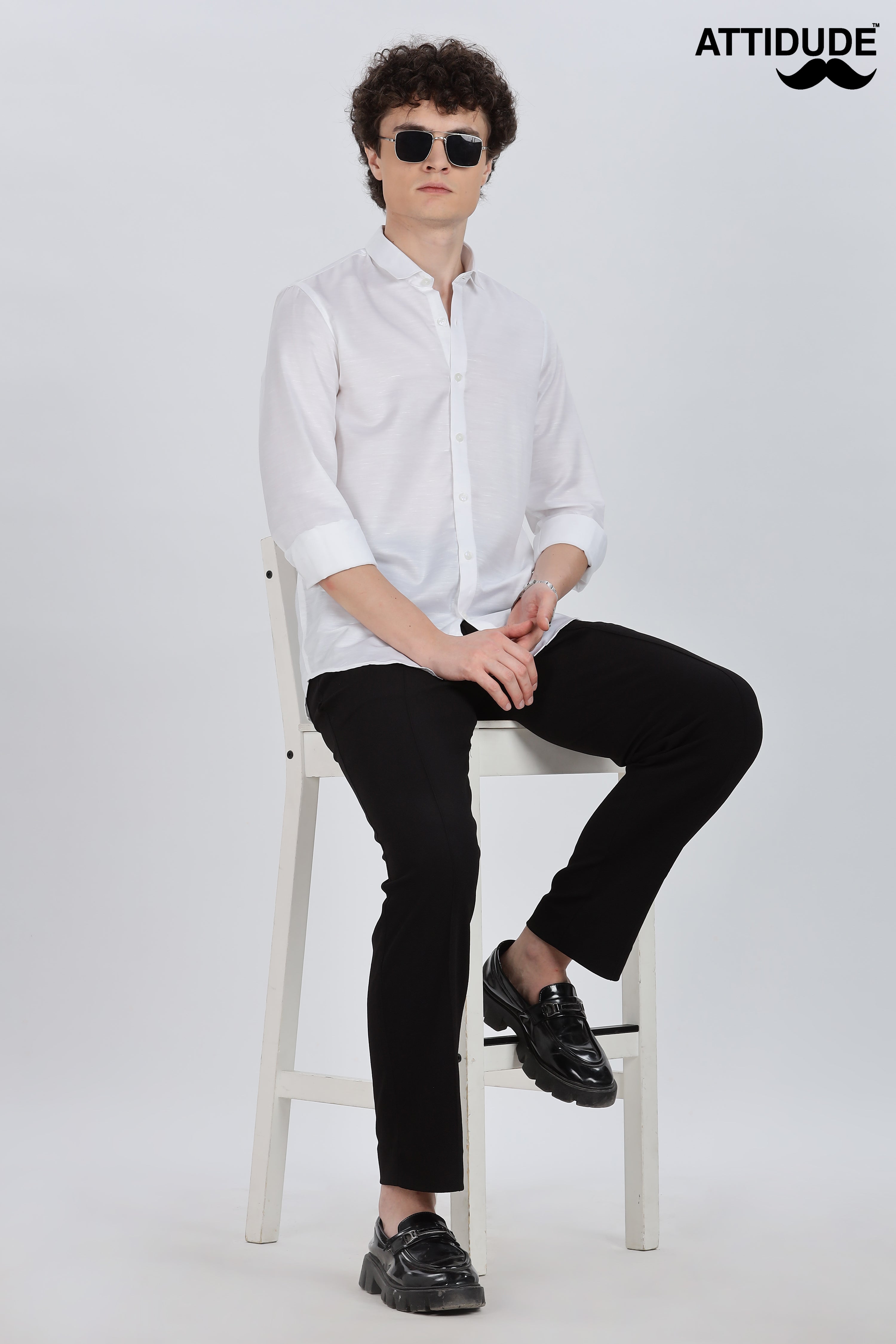 White Silky Satin Full Sleeve Shirt