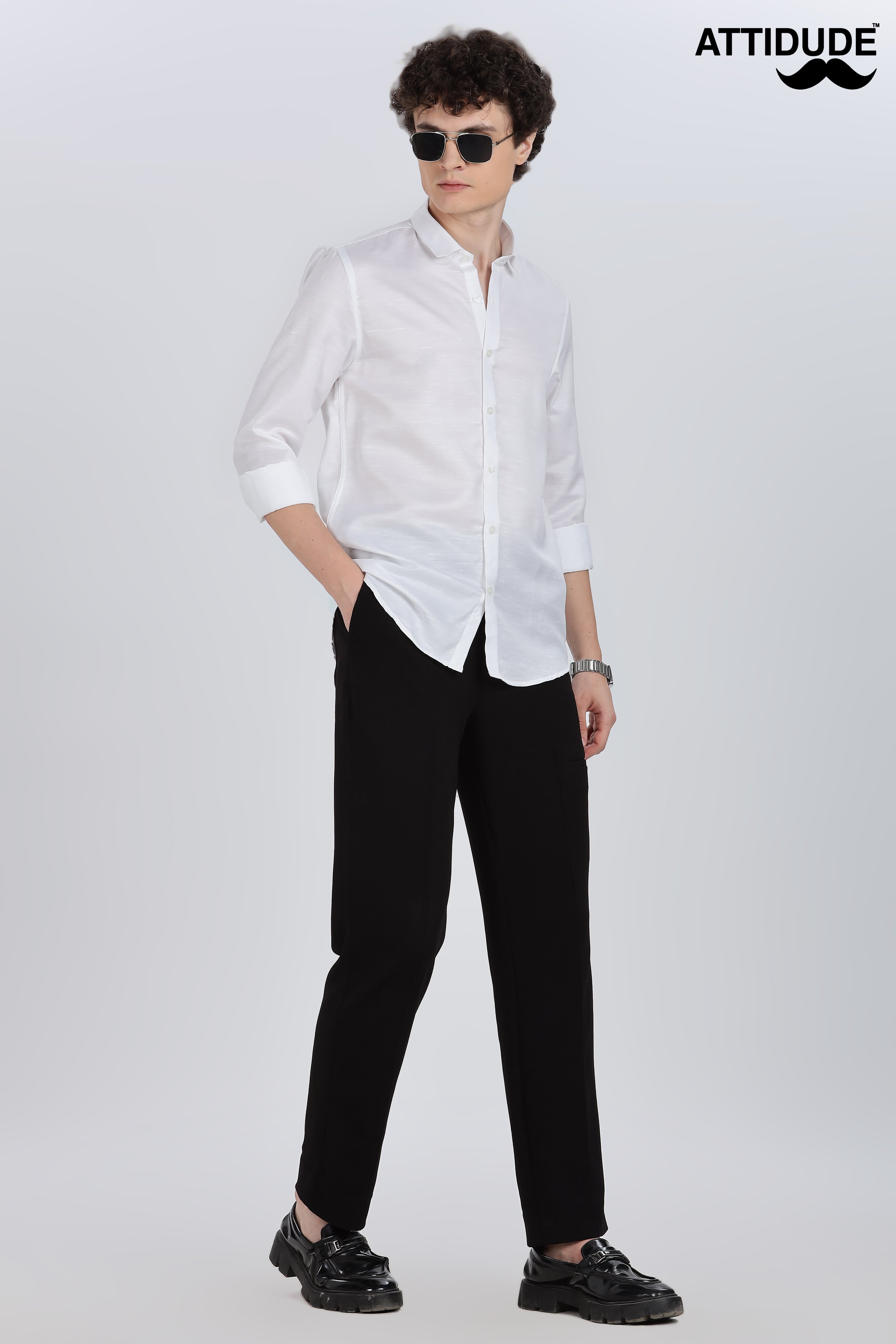 White Silky Satin Full Sleeve Shirt