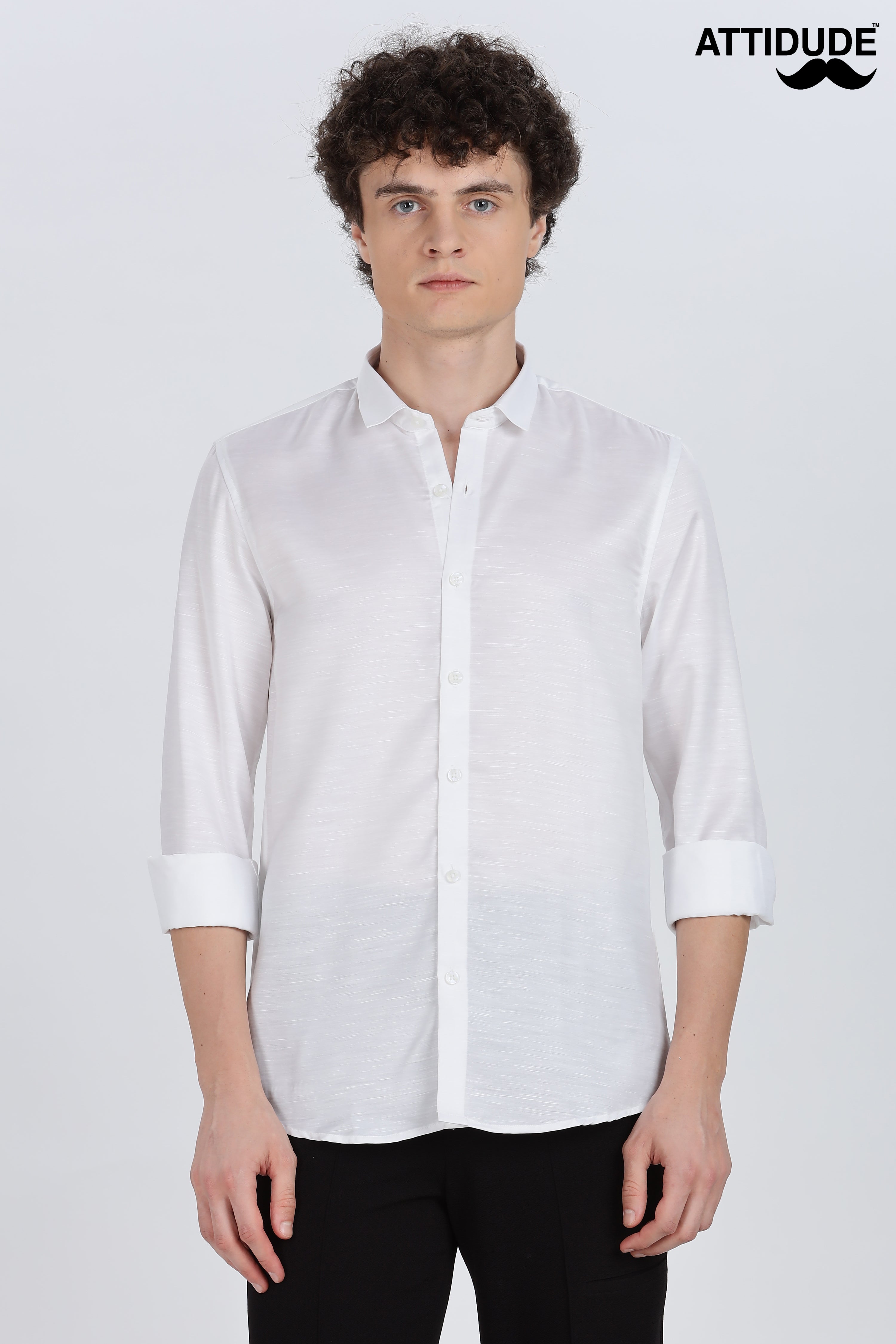 White Silky Satin Full Sleeve Shirt