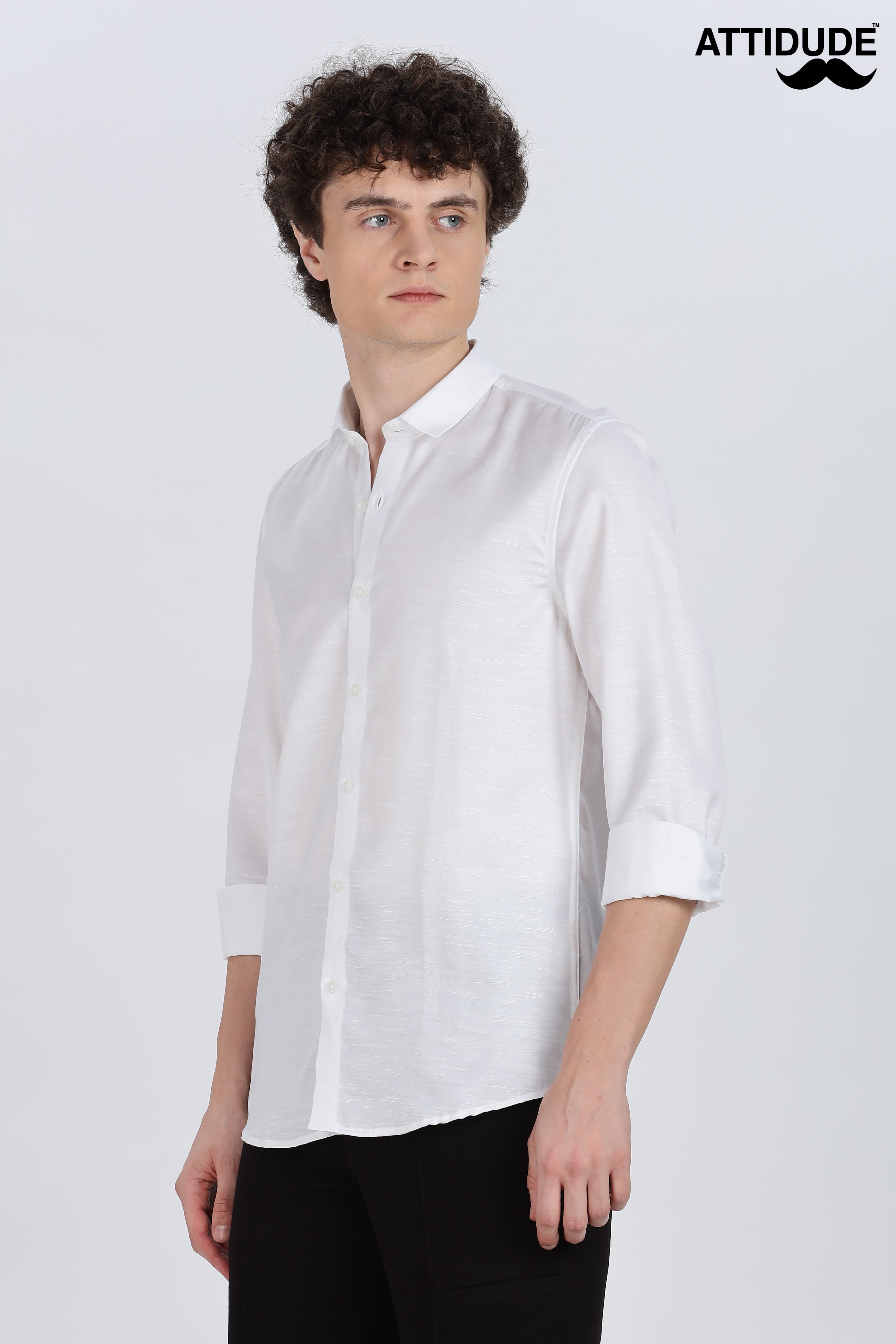 White Silky Satin Full Sleeve Shirt
