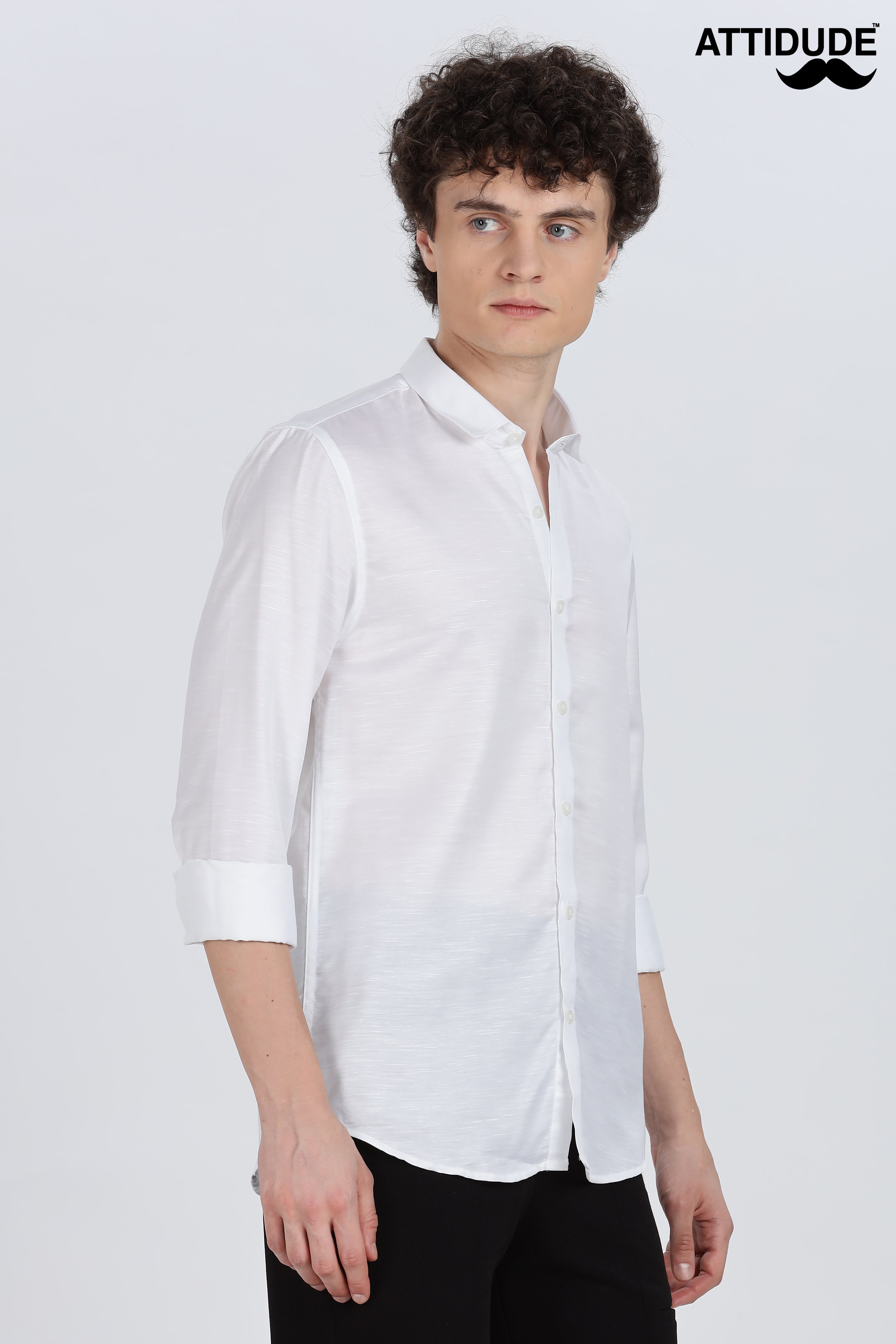 White Silky Satin Full Sleeve Shirt