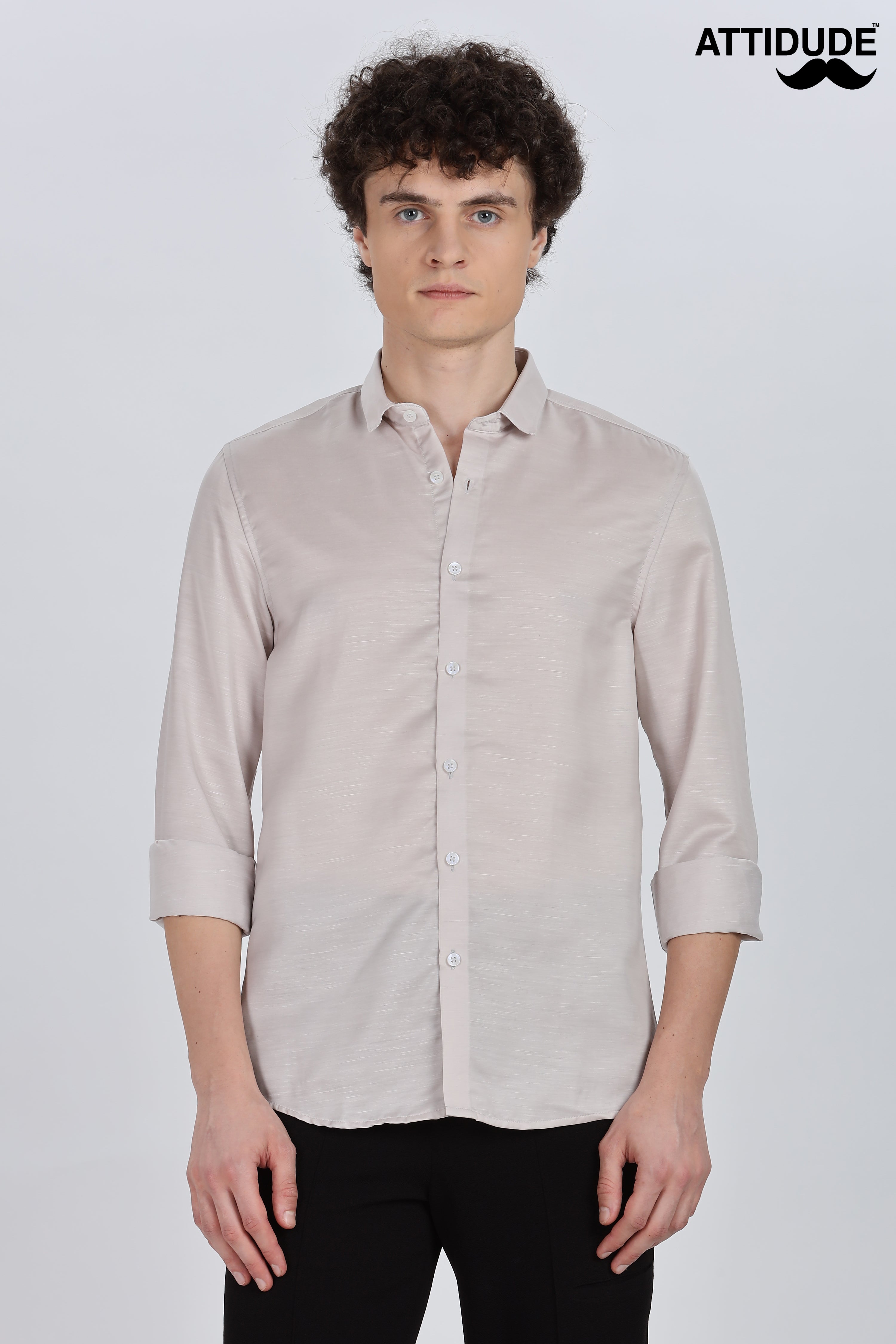 Grey Silky Satin Full Sleeve Shirt
