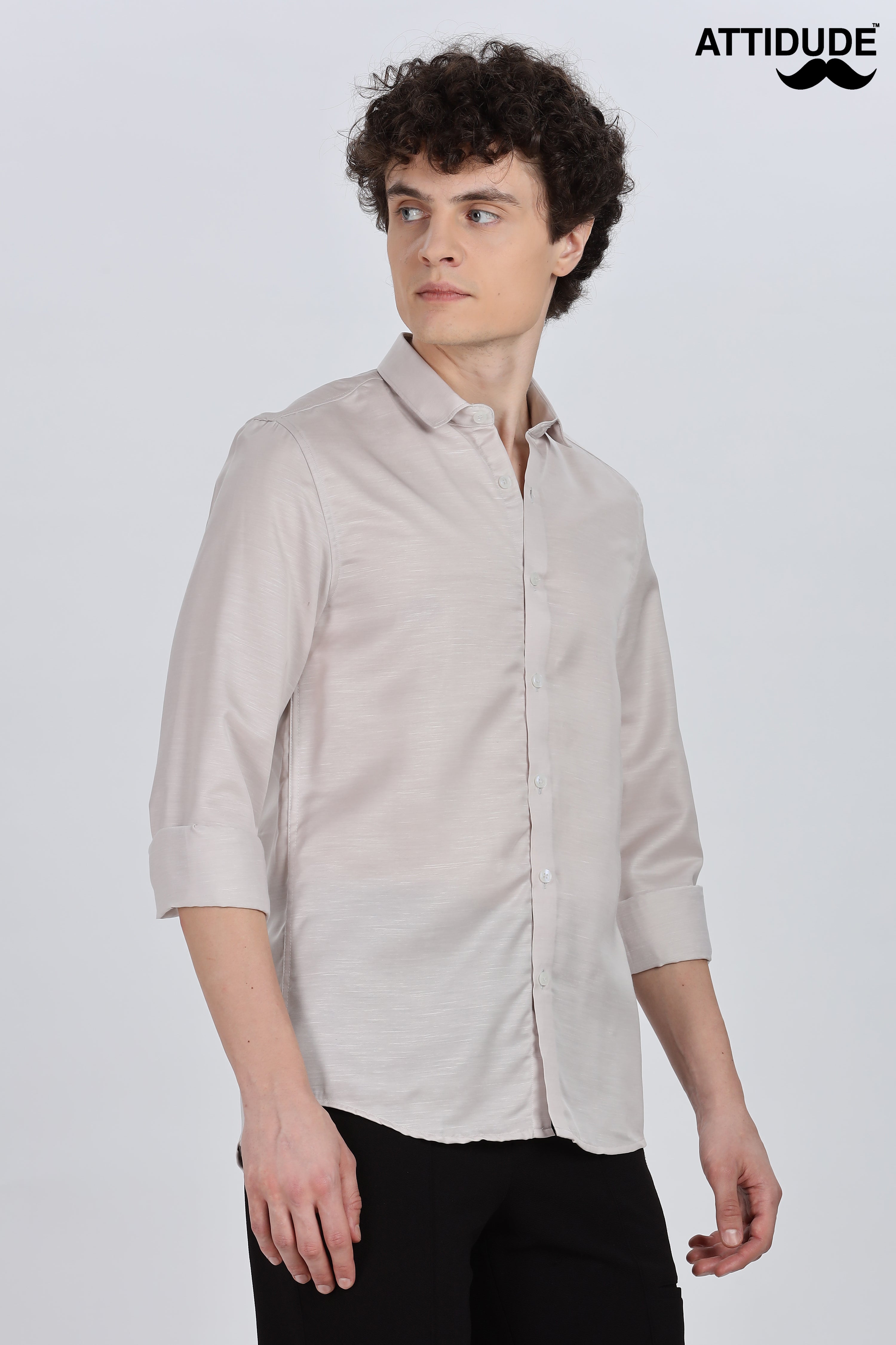 Grey Silky Satin Full Sleeve Shirt