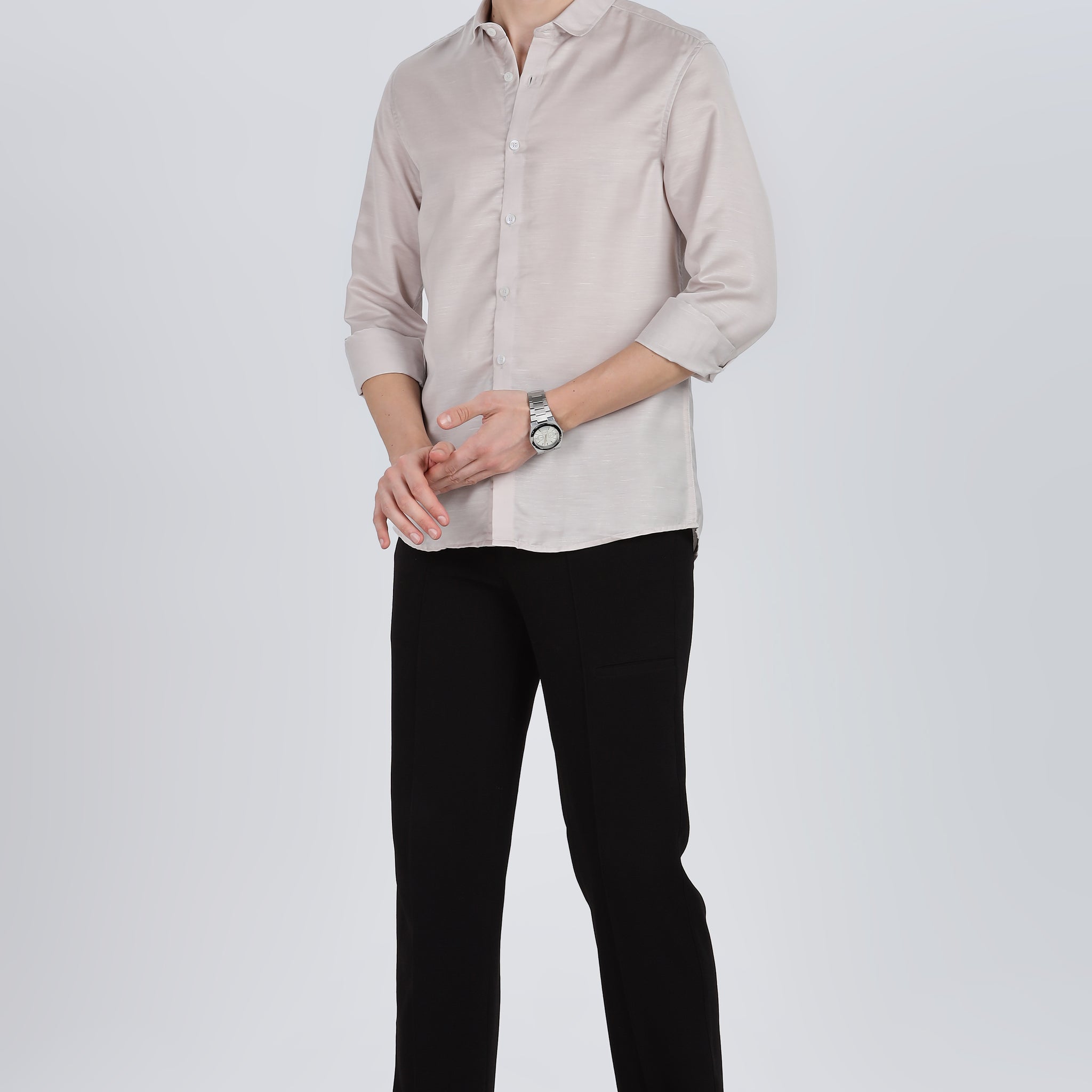 Grey Silky Satin Full Sleeve Shirt (Article A27465)