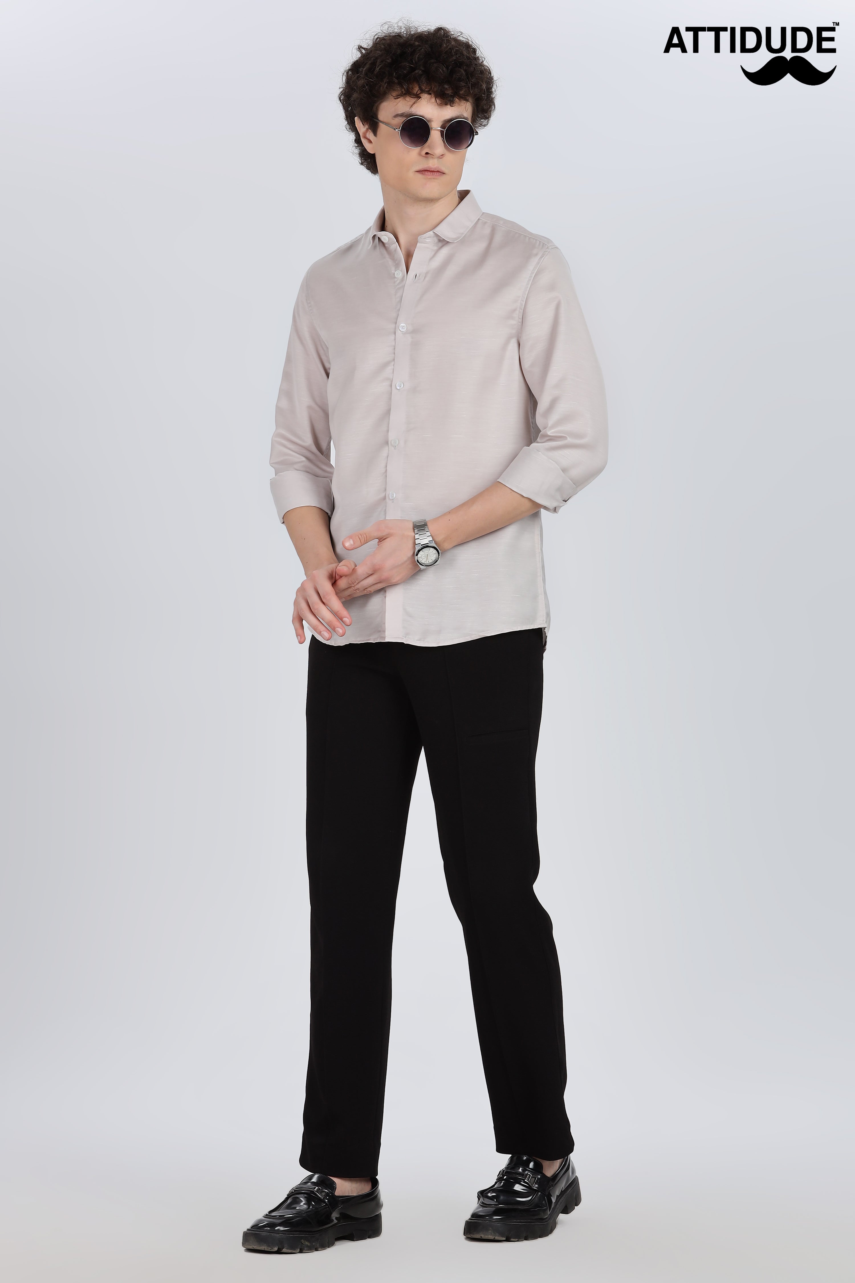 Grey Silky Satin Full Sleeve Shirt