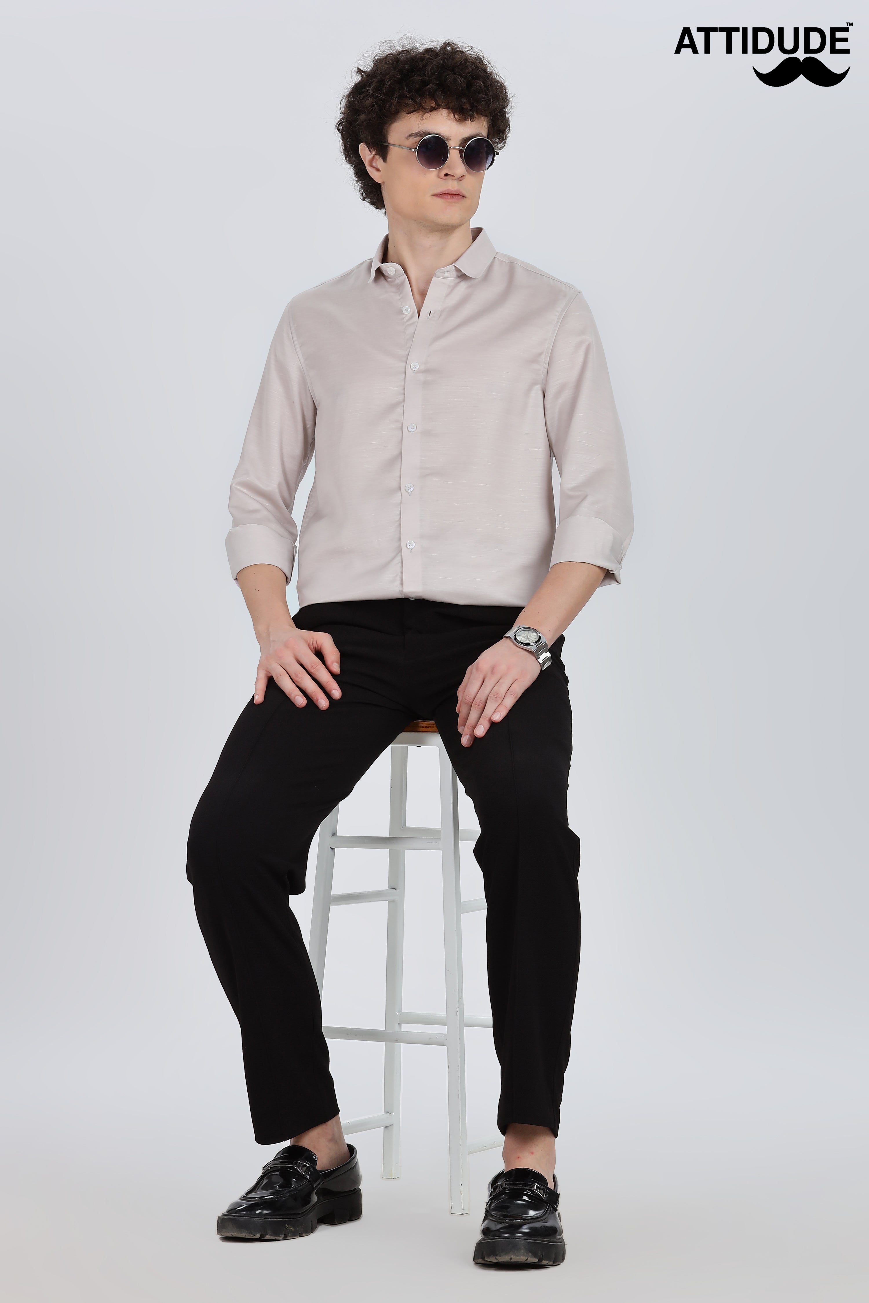 Grey Silky Satin Full Sleeve Shirt