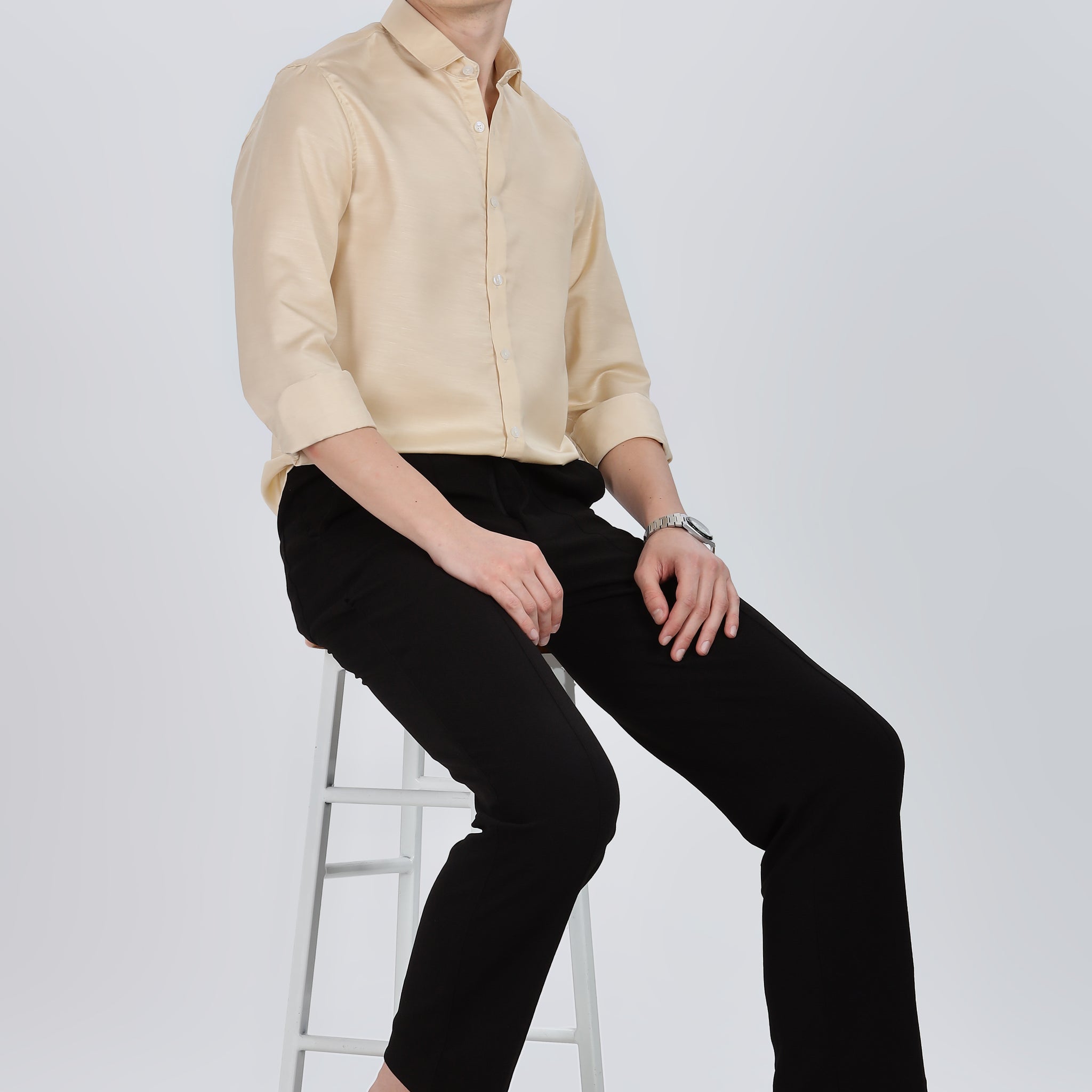 Golden Yellow Silky Satin Full Sleeve Shirt (Article A27465)