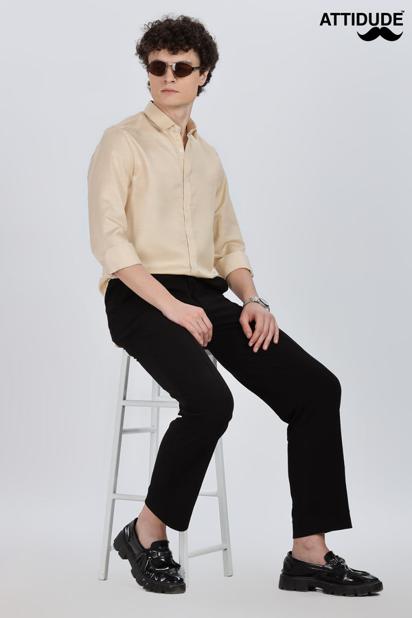Golden Yellow Silky Satin Full Sleeve Shirt