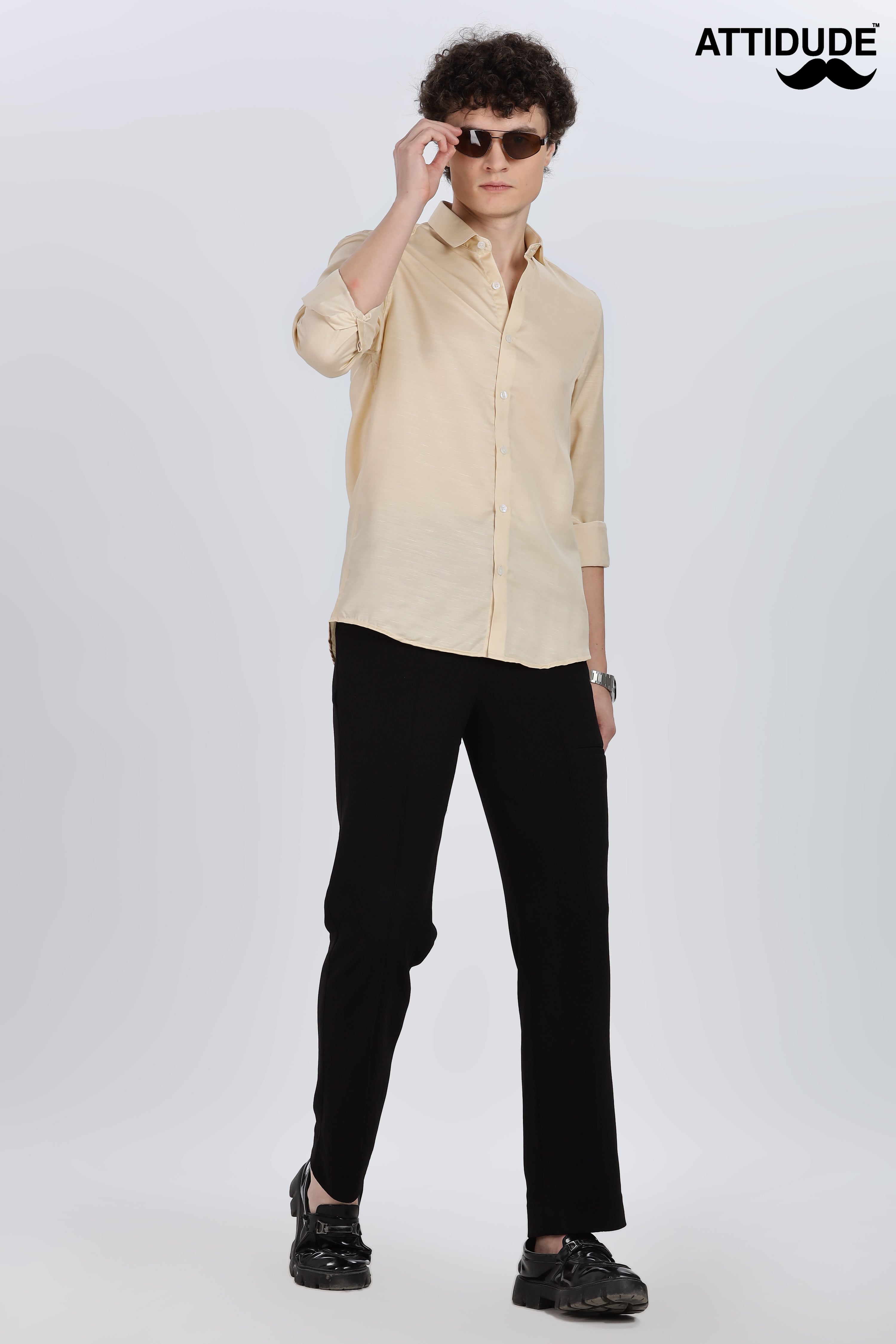Golden Yellow Silky Satin Full Sleeve Shirt