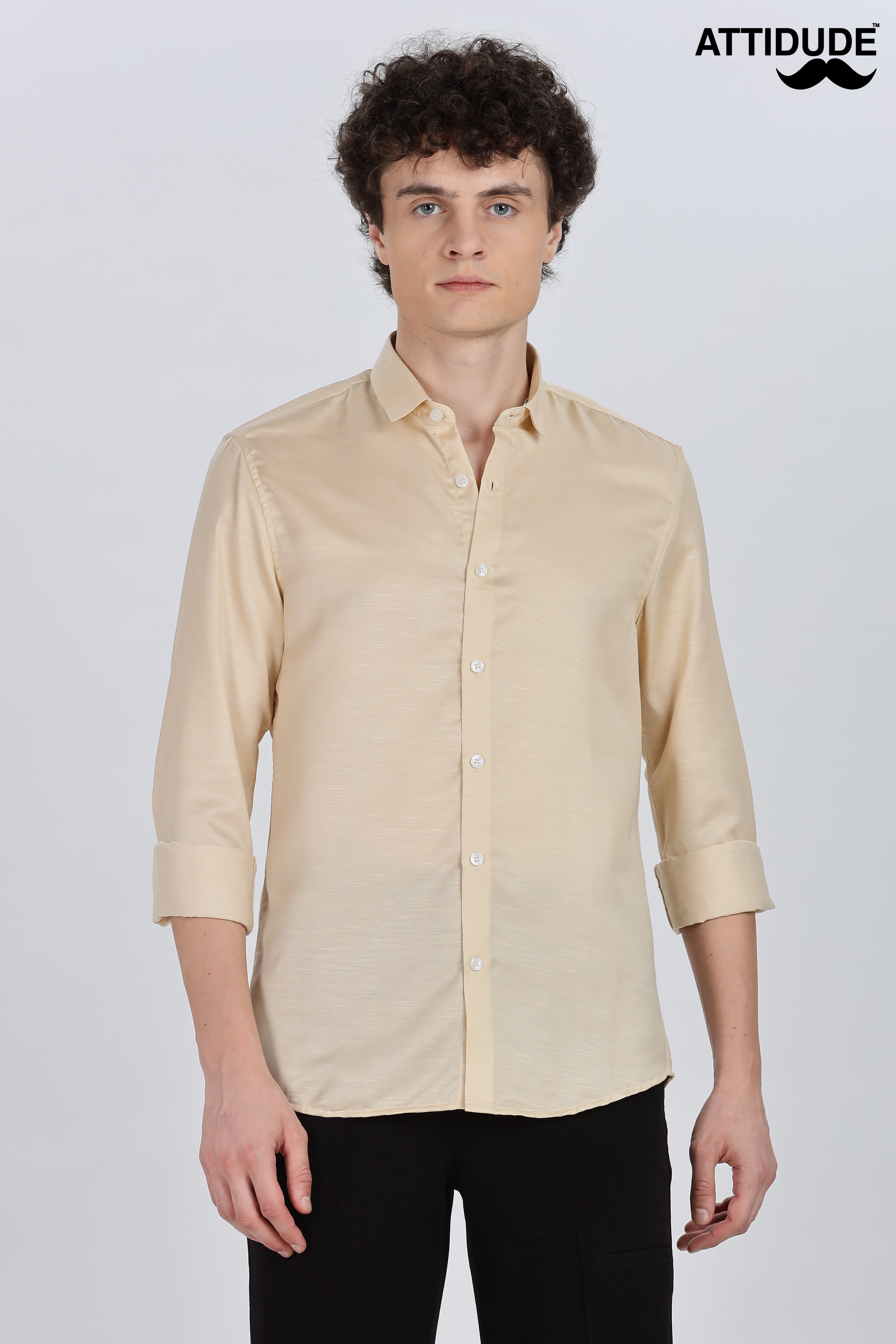 Golden Yellow Silky Satin Full Sleeve Shirt