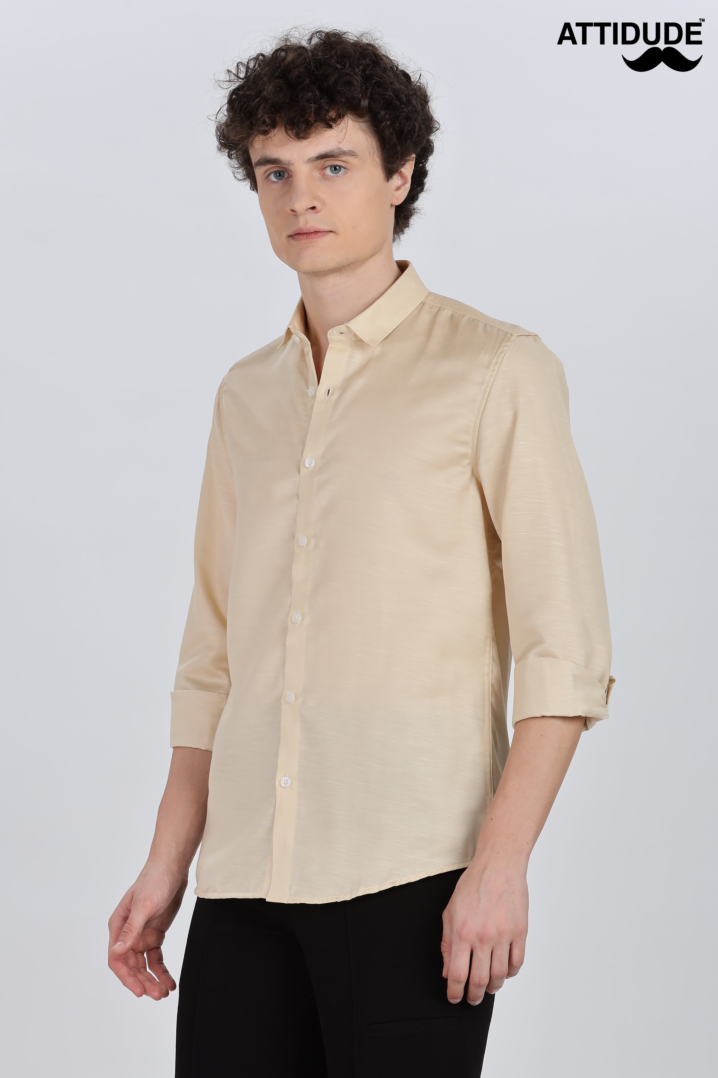 Golden Yellow Silky Satin Full Sleeve Shirt
