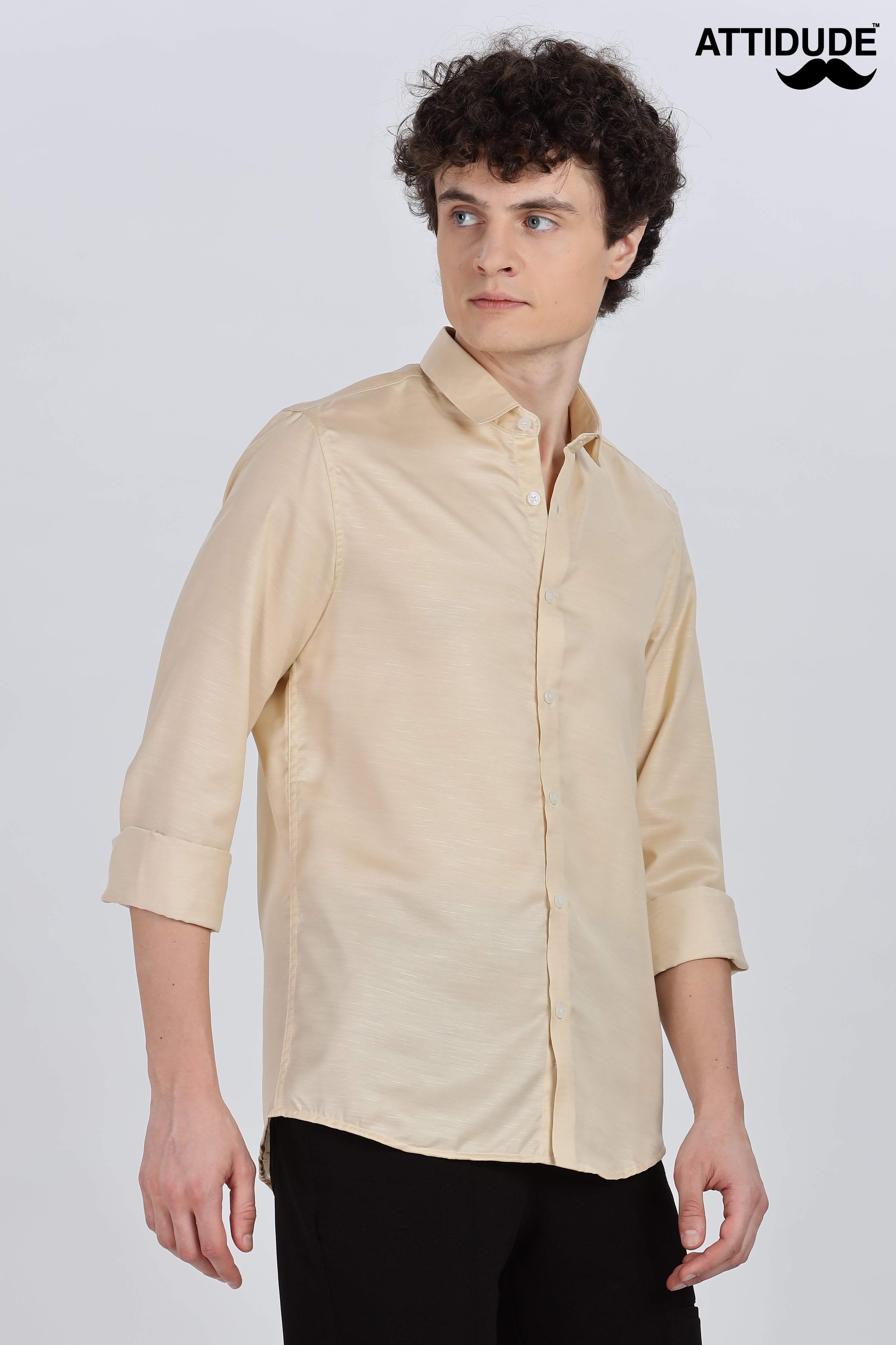 Golden Yellow Silky Satin Full Sleeve Shirt