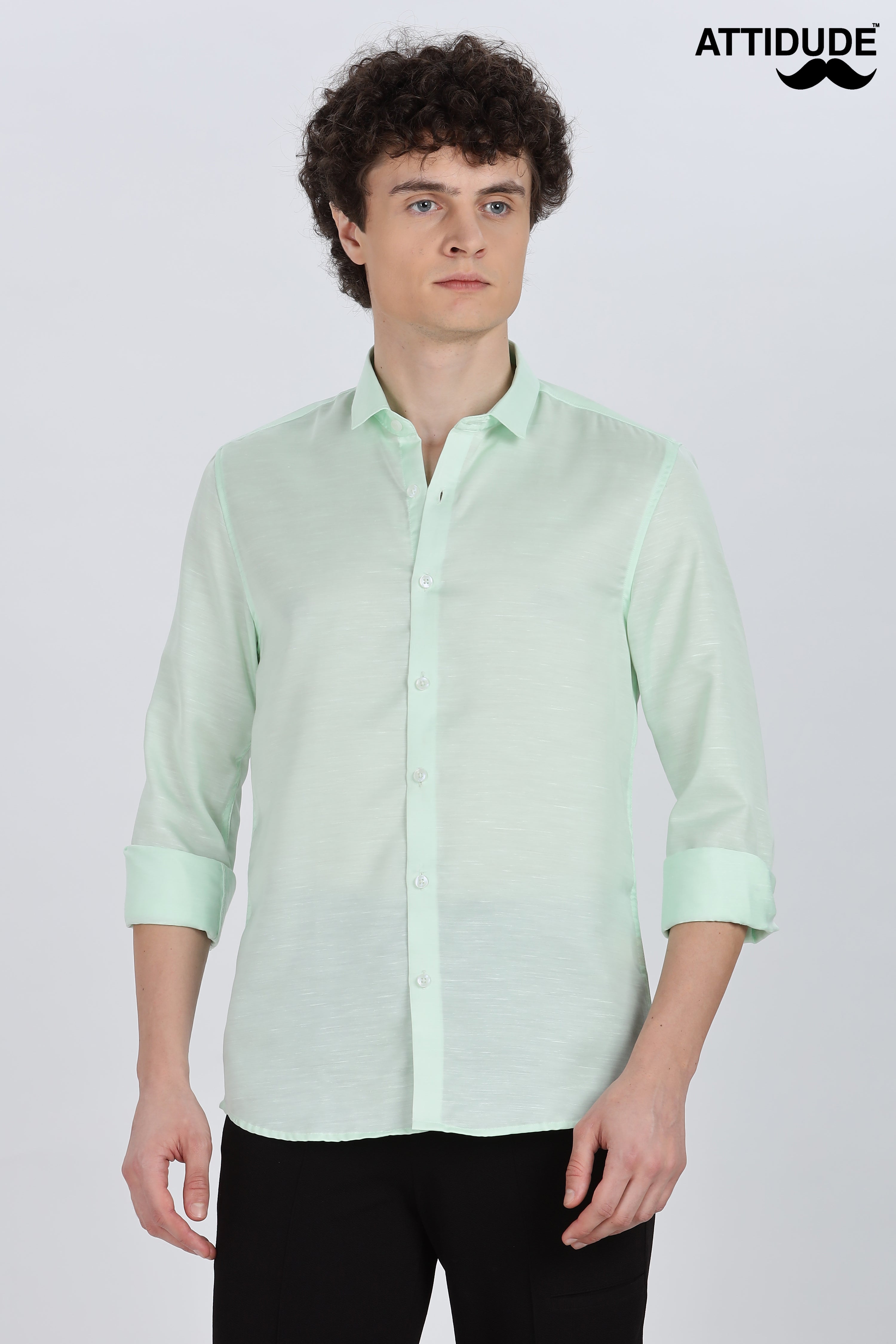 Mint Green Silky Satin Full Sleeve Shirt