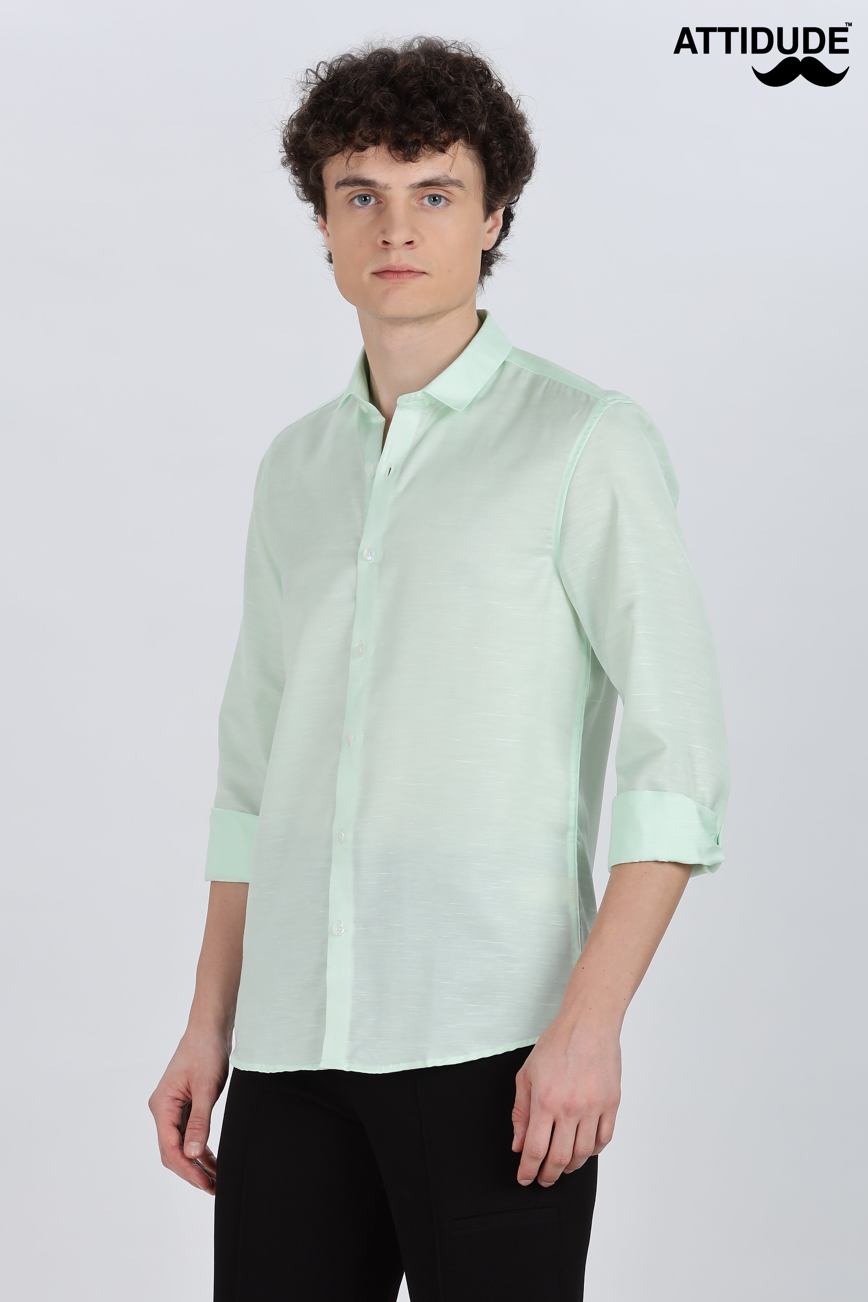 Mint Green Silky Satin Full Sleeve Shirt