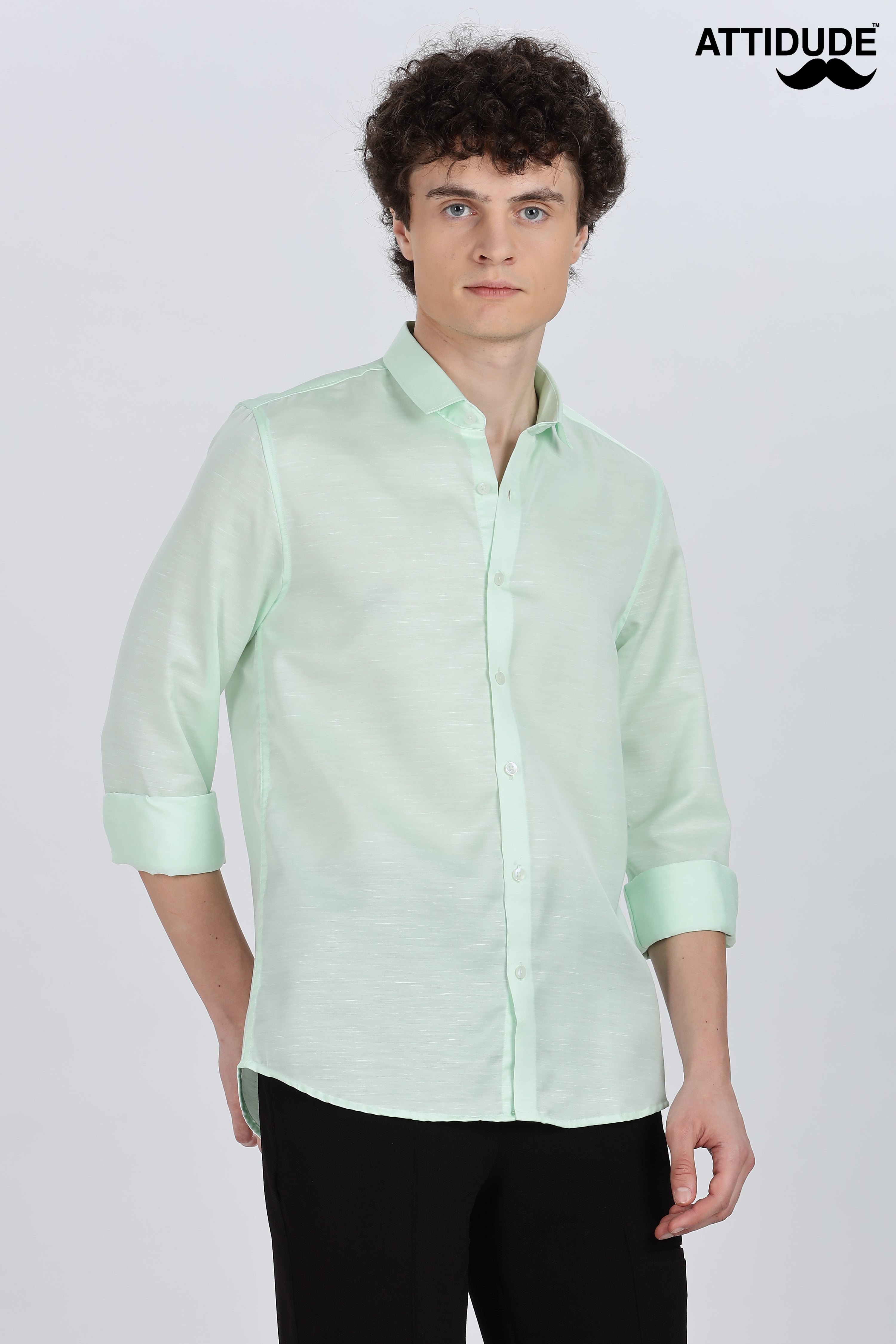 Mint Green Silky Satin Full Sleeve Shirt
