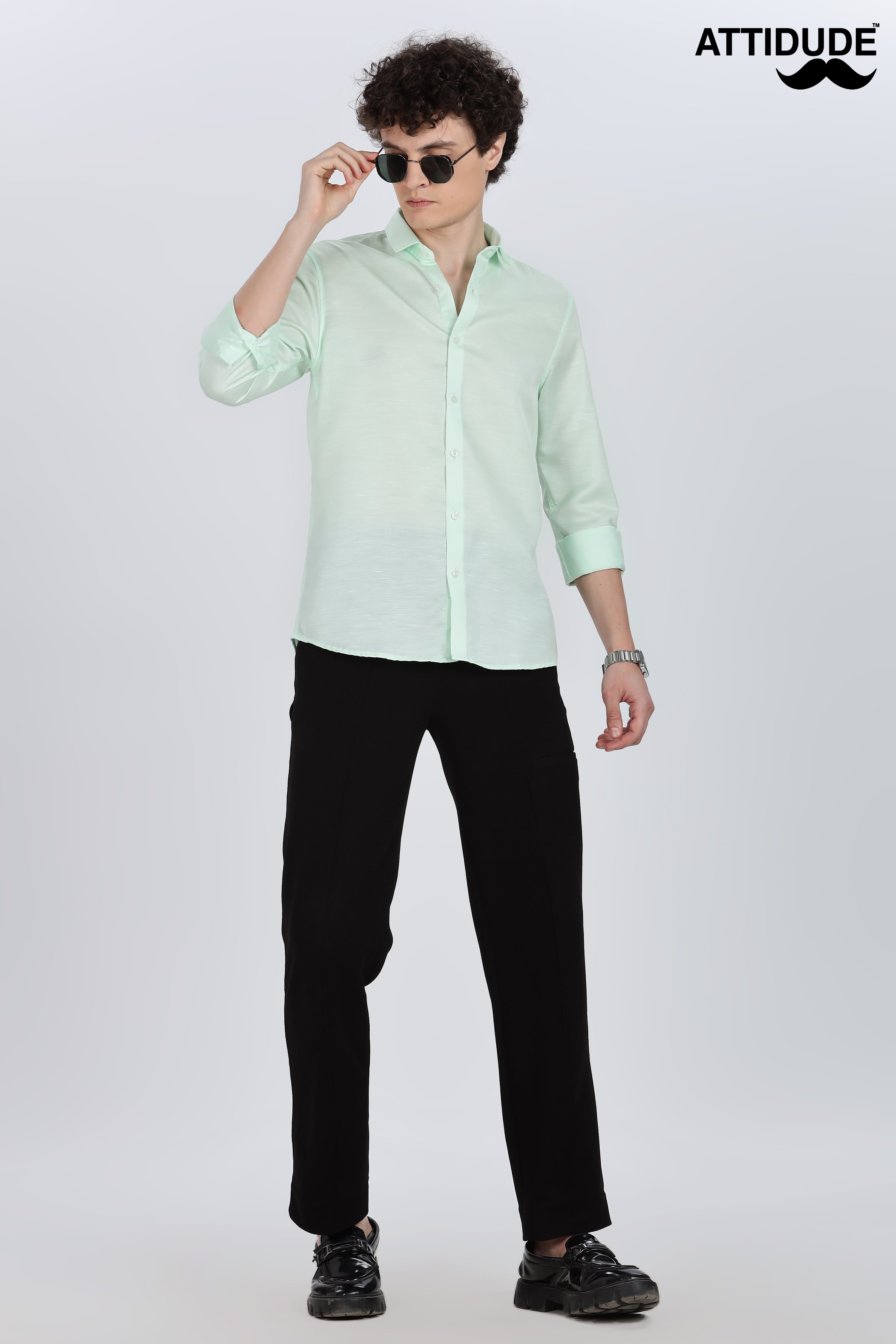 Mint Green Silky Satin Full Sleeve Shirt