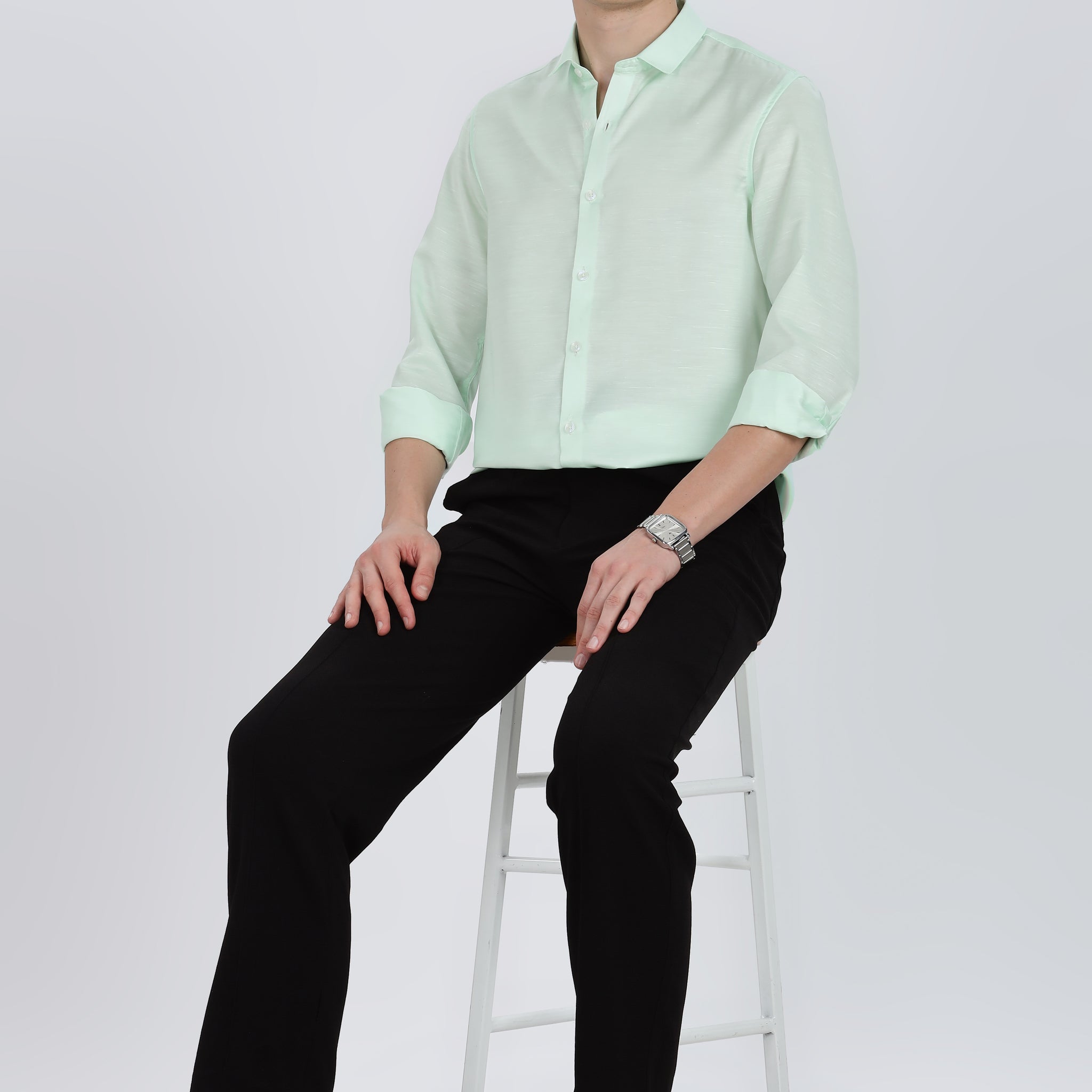 Mint Green Silky Satin Full Sleeve Shirt (Article A27465)