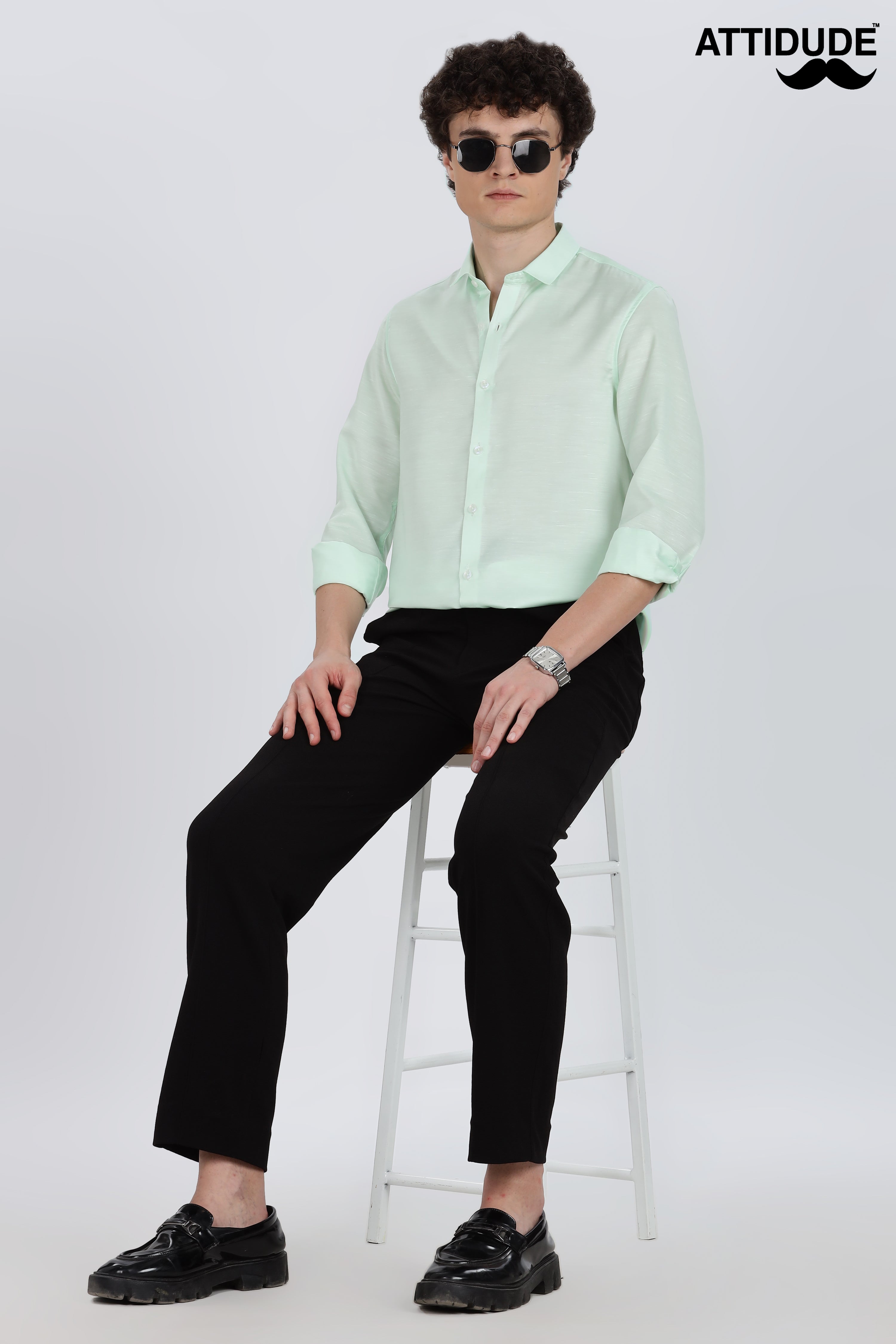 Mint Green Silky Satin Full Sleeve Shirt