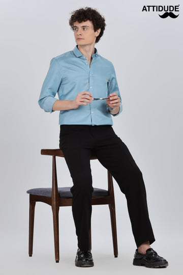 Denim Blue Silky Satin Full Sleeve Shirt (Article A27465)