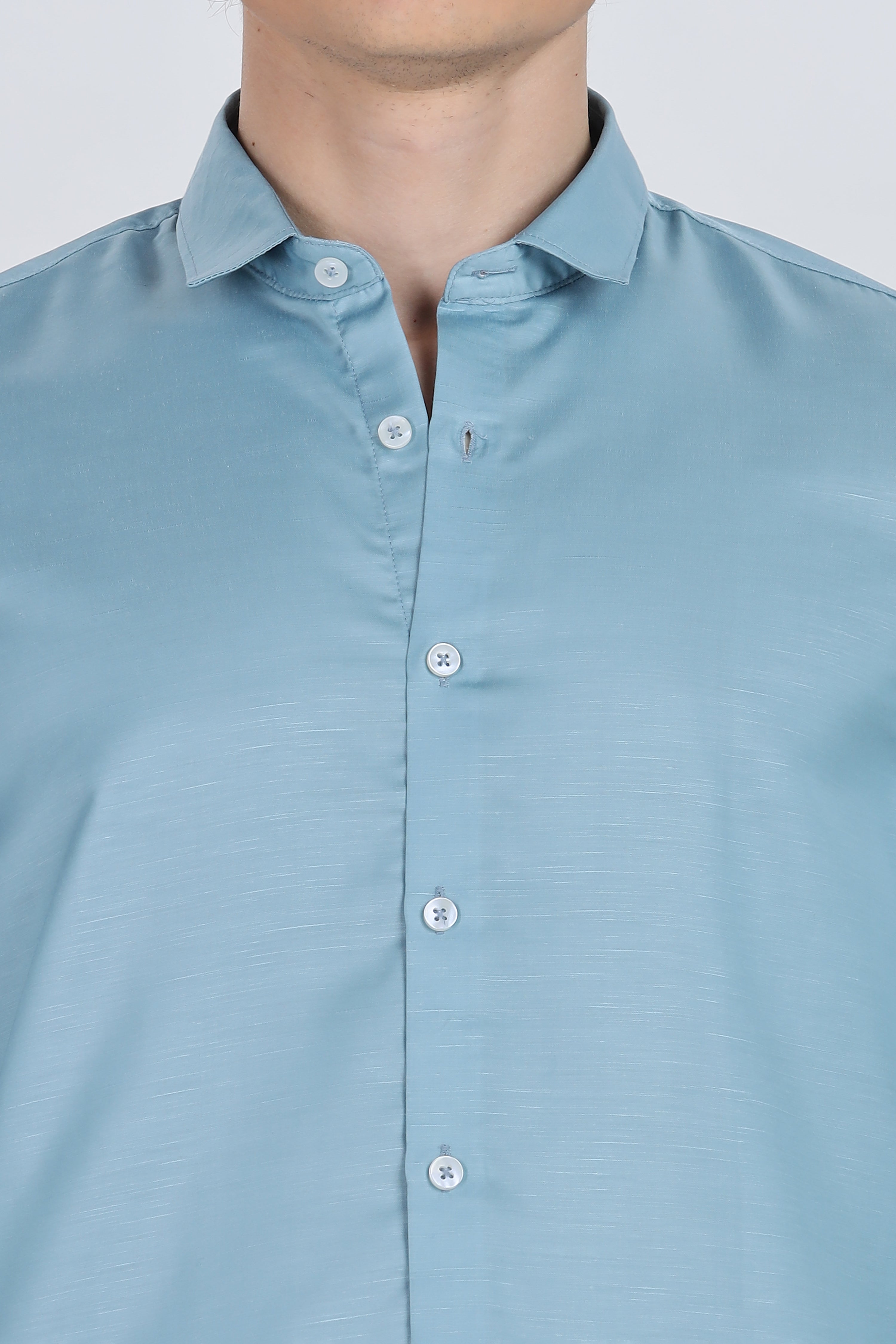 Denim Blue Silky Satin Full Sleeve Shirt