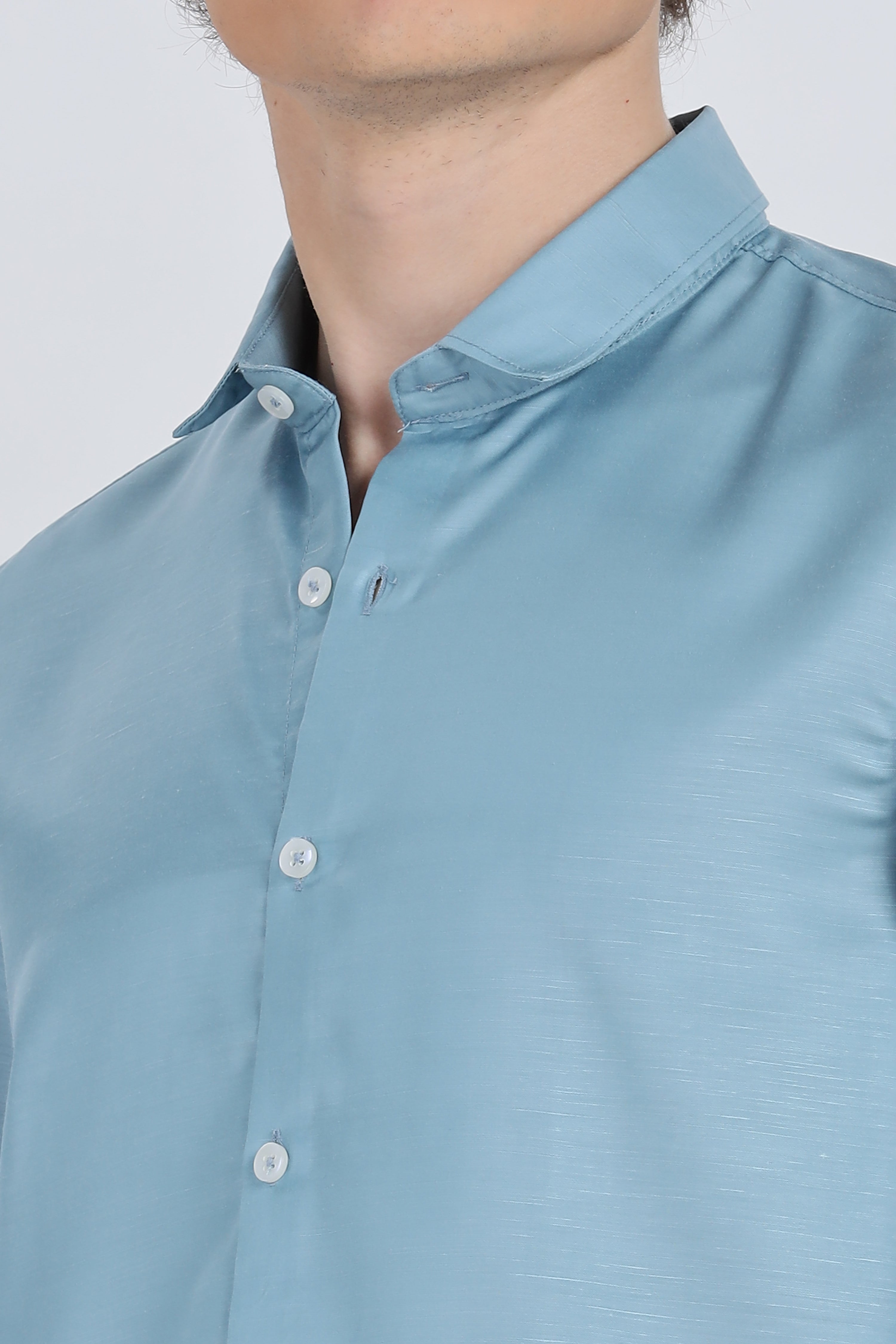 Denim Blue Silky Satin Full Sleeve Shirt