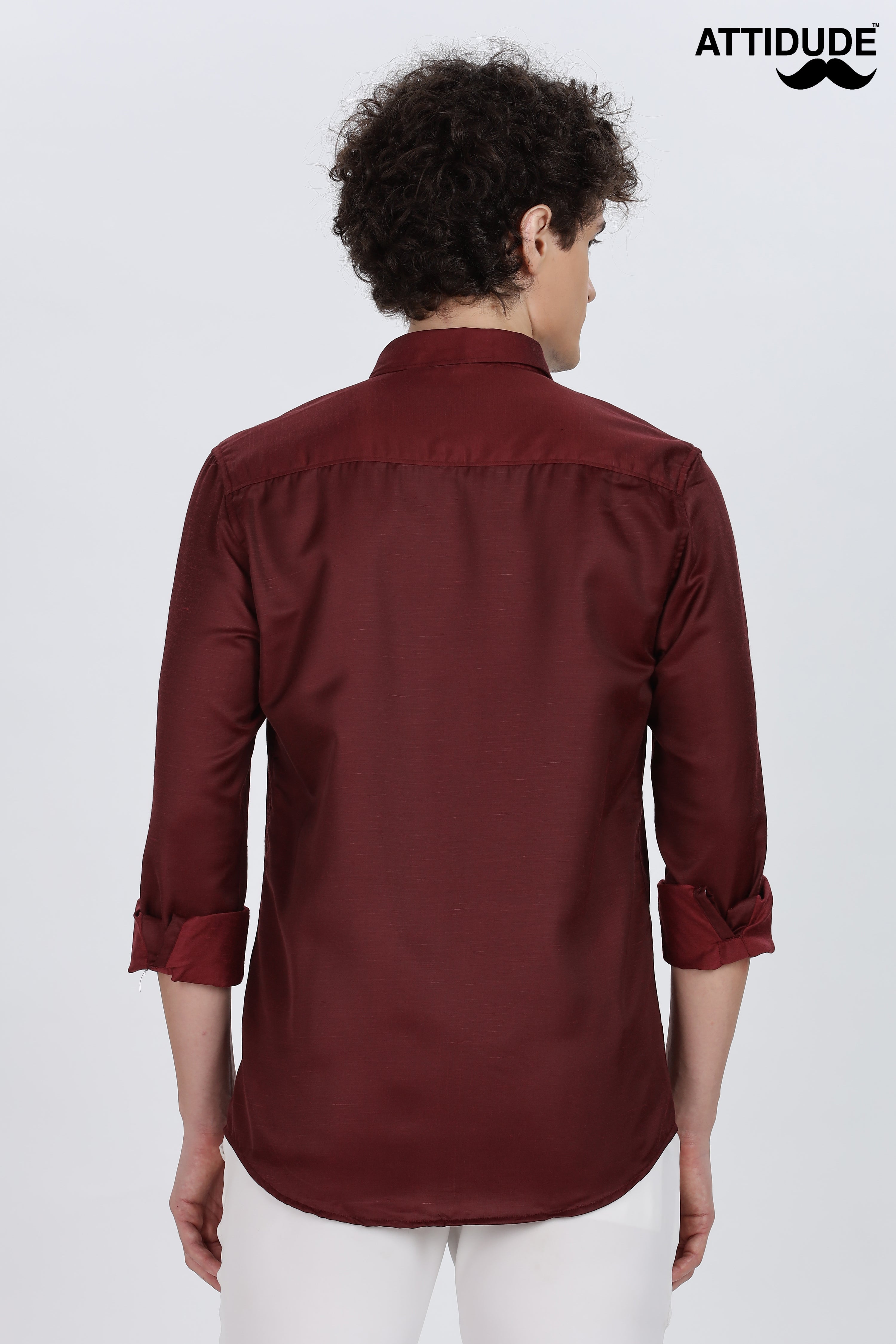 Maroon Silky Satin Full Sleeve Shirt