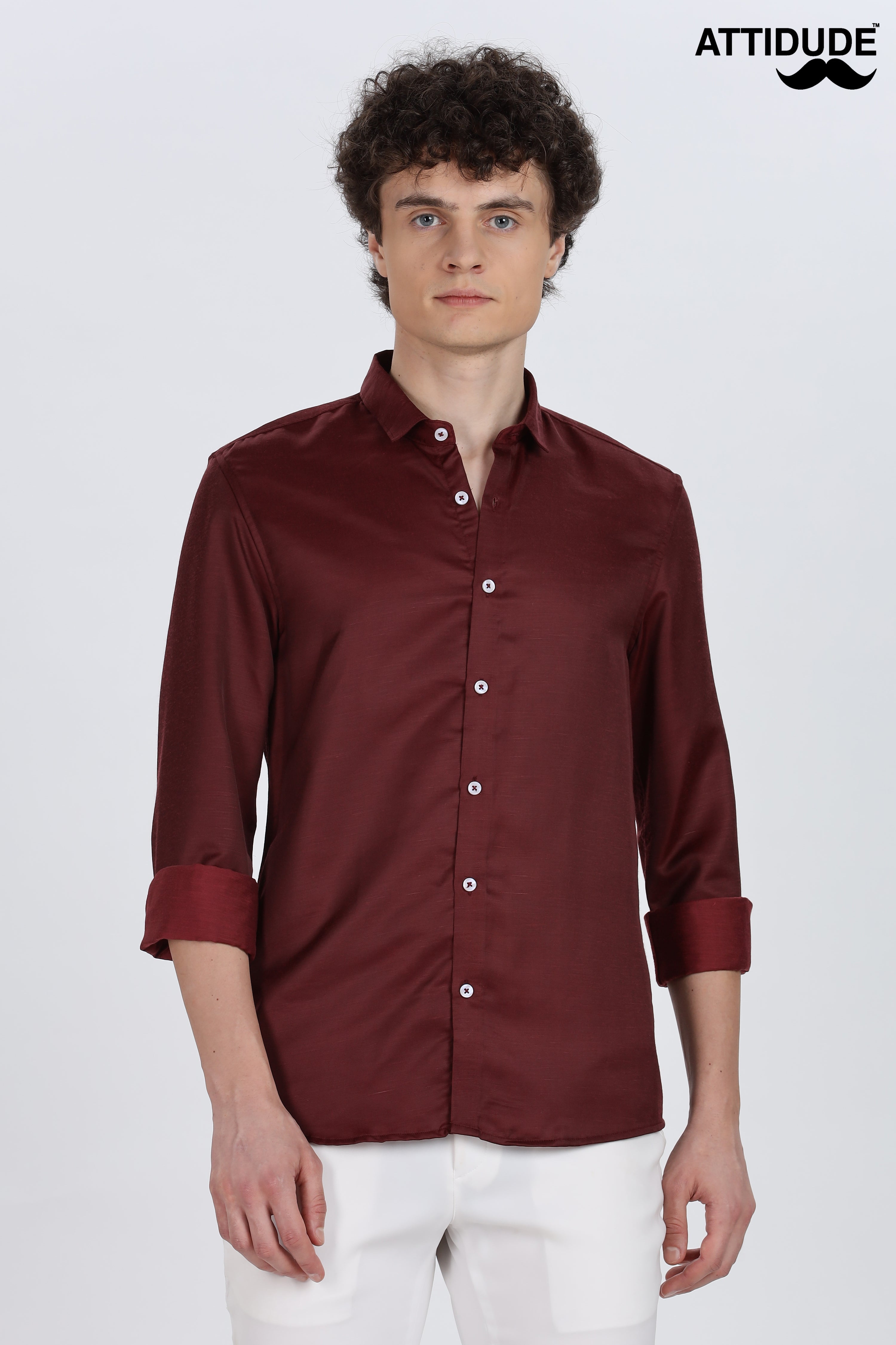 Maroon Silky Satin Full Sleeve Shirt