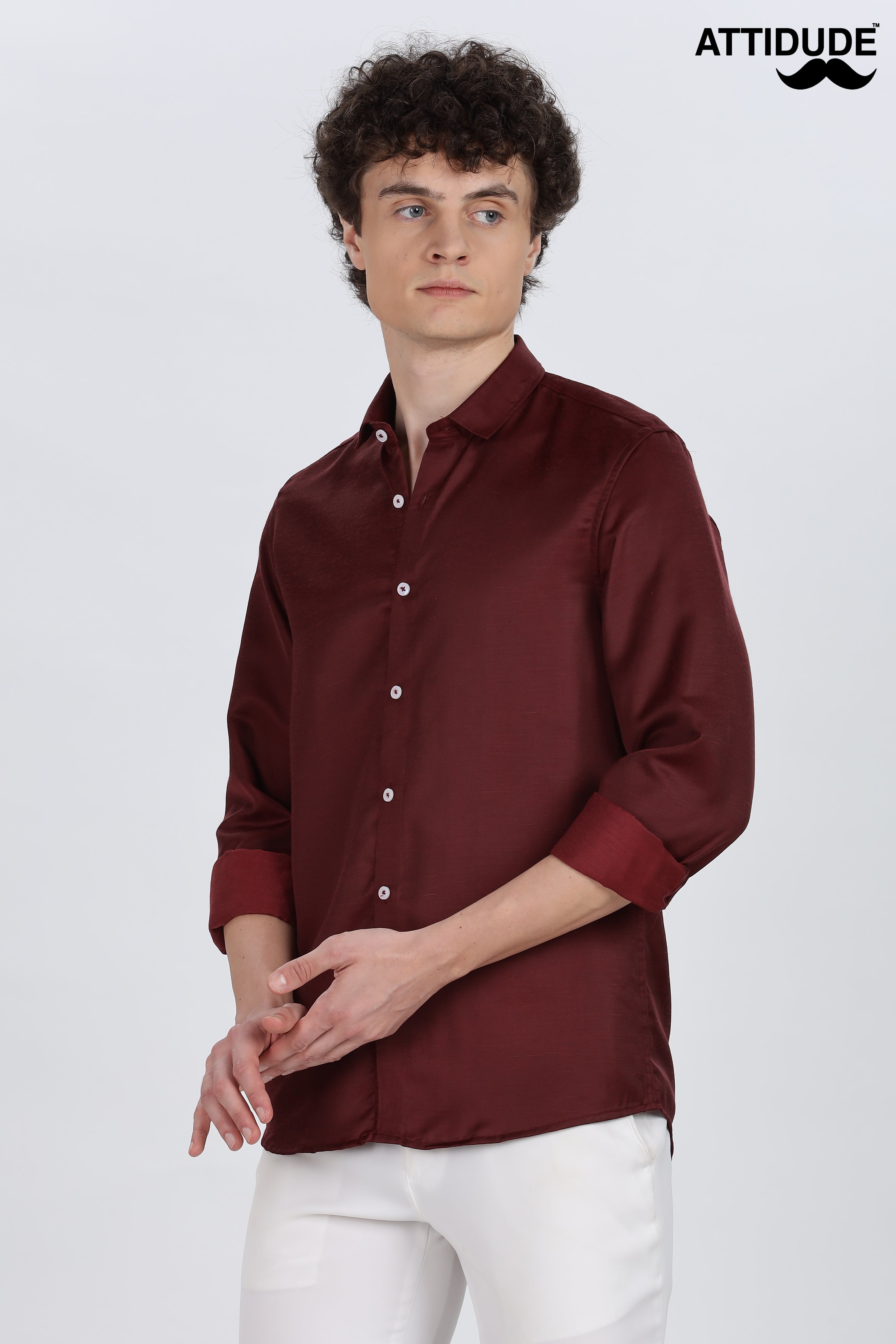 Maroon Silky Satin Full Sleeve Shirt