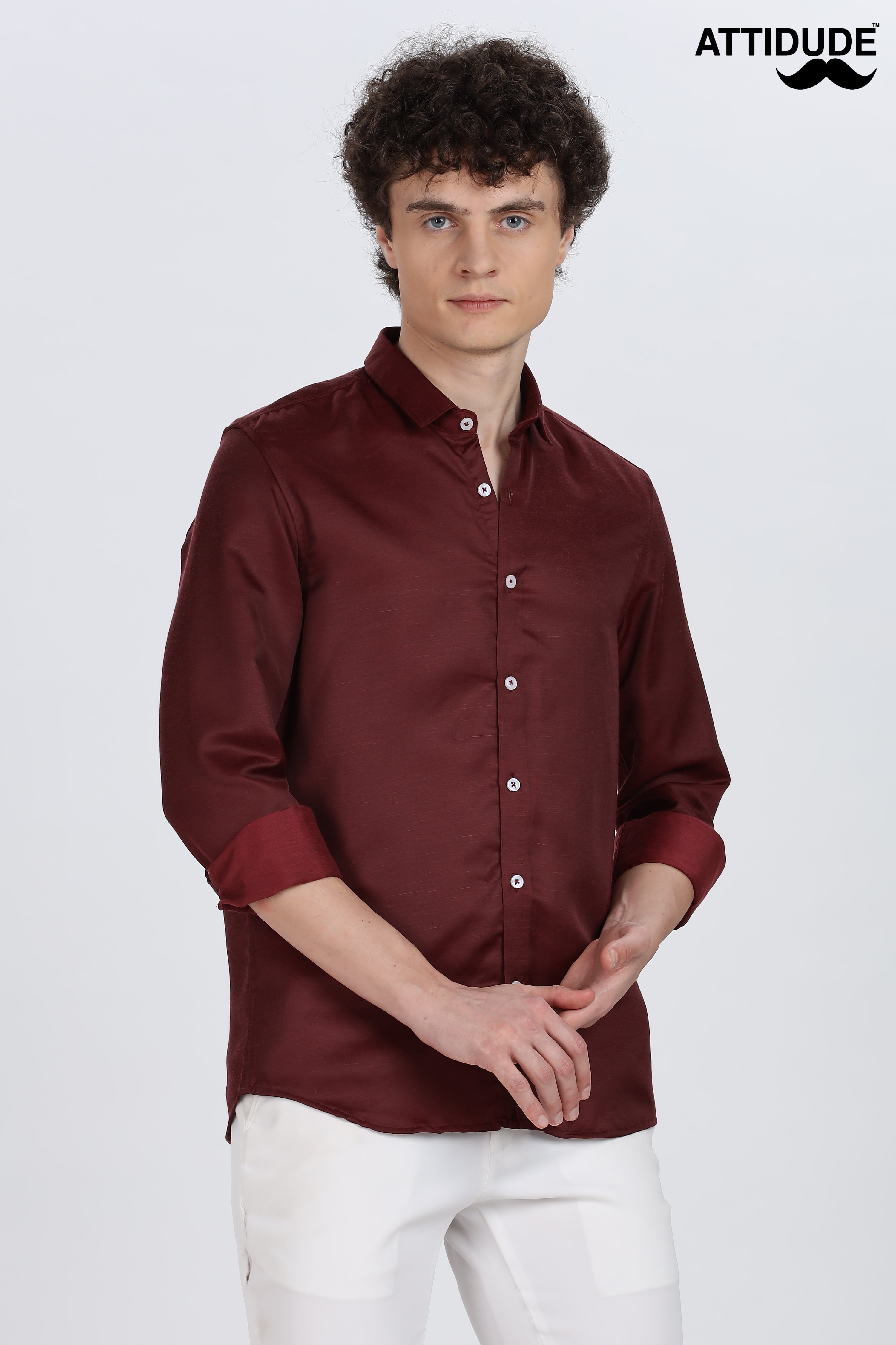 Maroon Silky Satin Full Sleeve Shirt