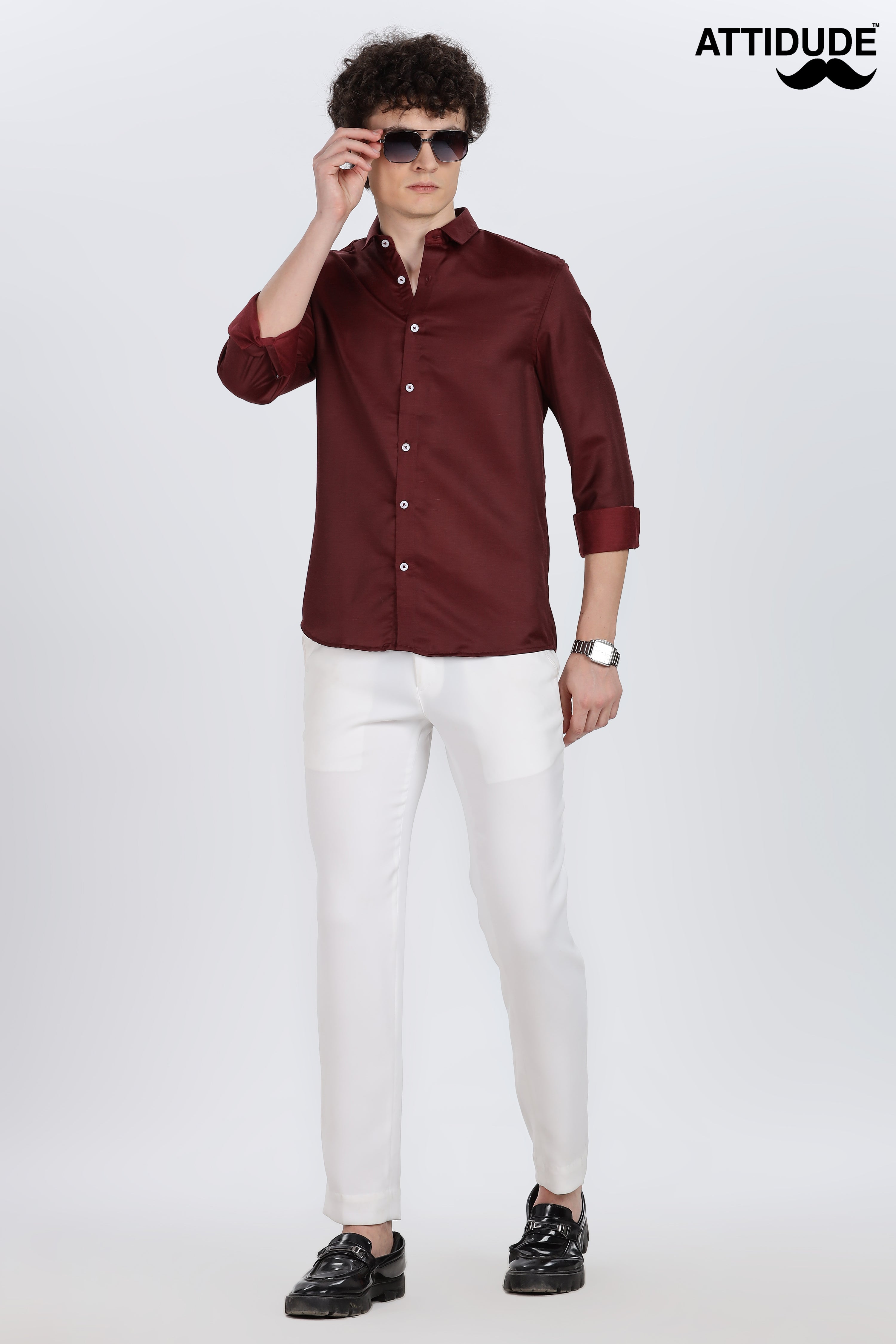 Maroon Silky Satin Full Sleeve Shirt