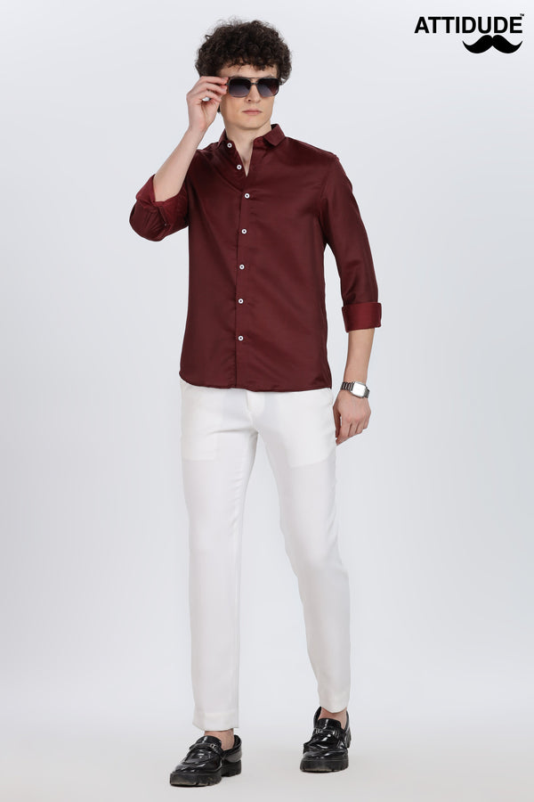 Maroon Silky Satin Full Sleeve Shirt