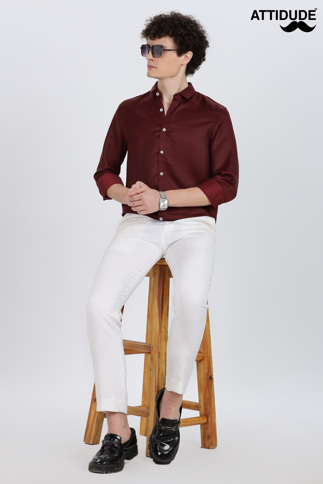 Maroon Silky Satin Full Sleeve Shirt (Article A27465)