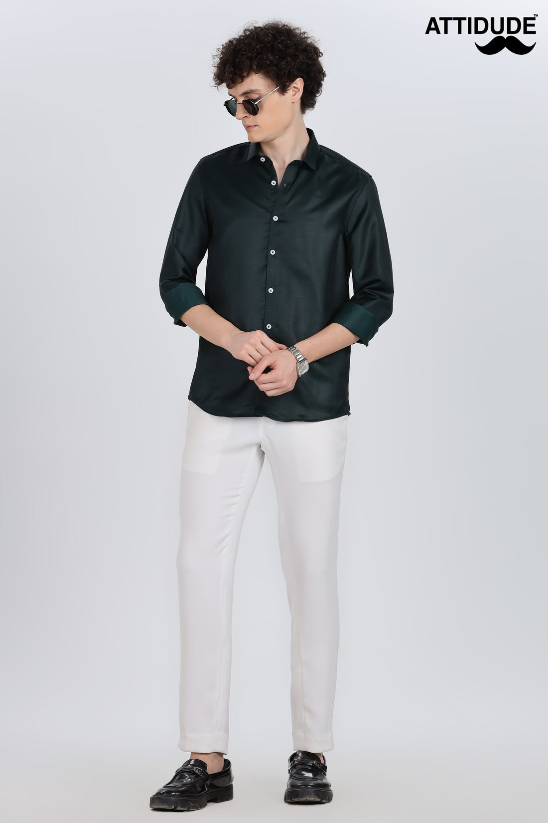 Green Silky Satin Full Sleeve Shirt (Article A27465)