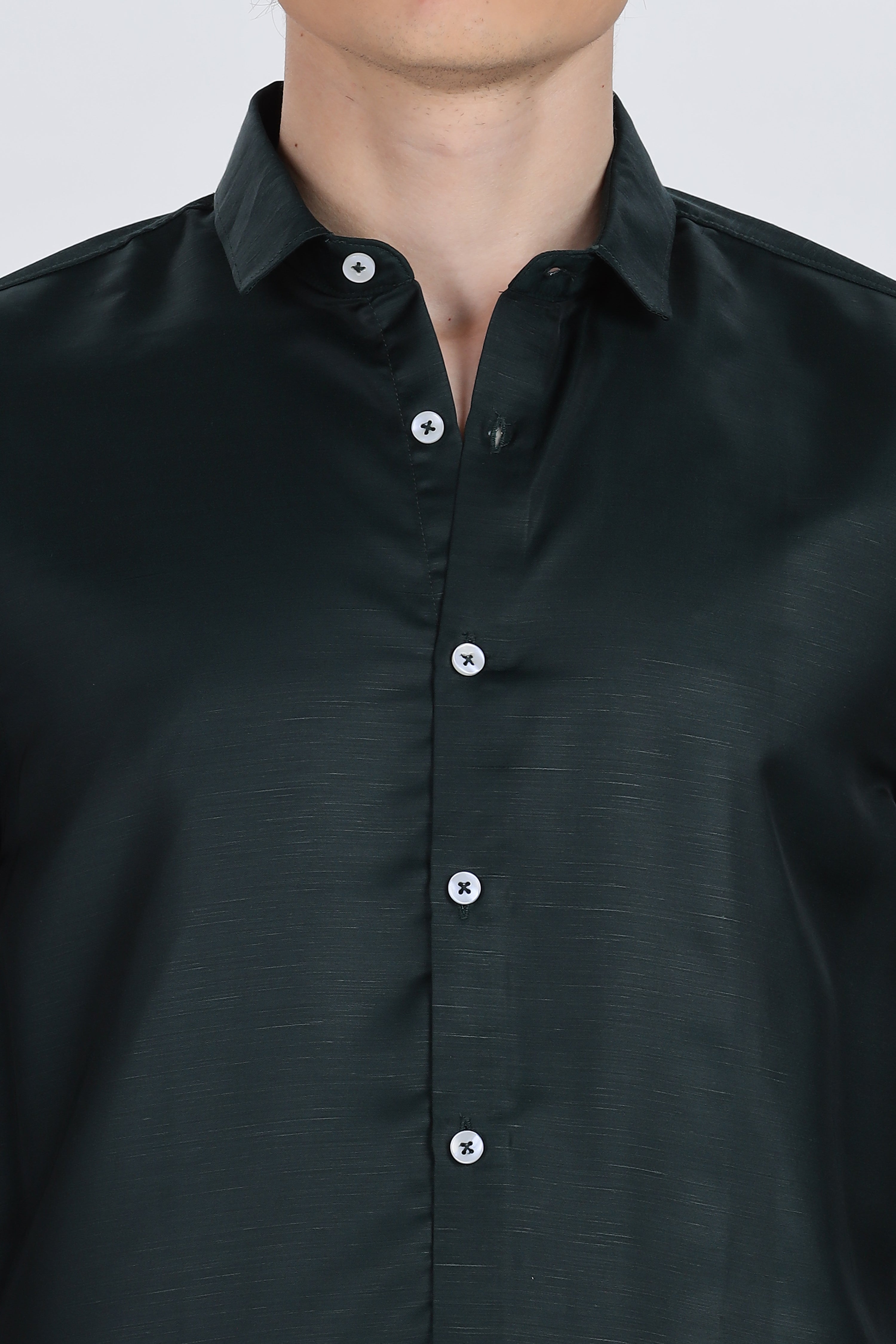 Bottle Green Silky Satin Full Sleeve Shirt