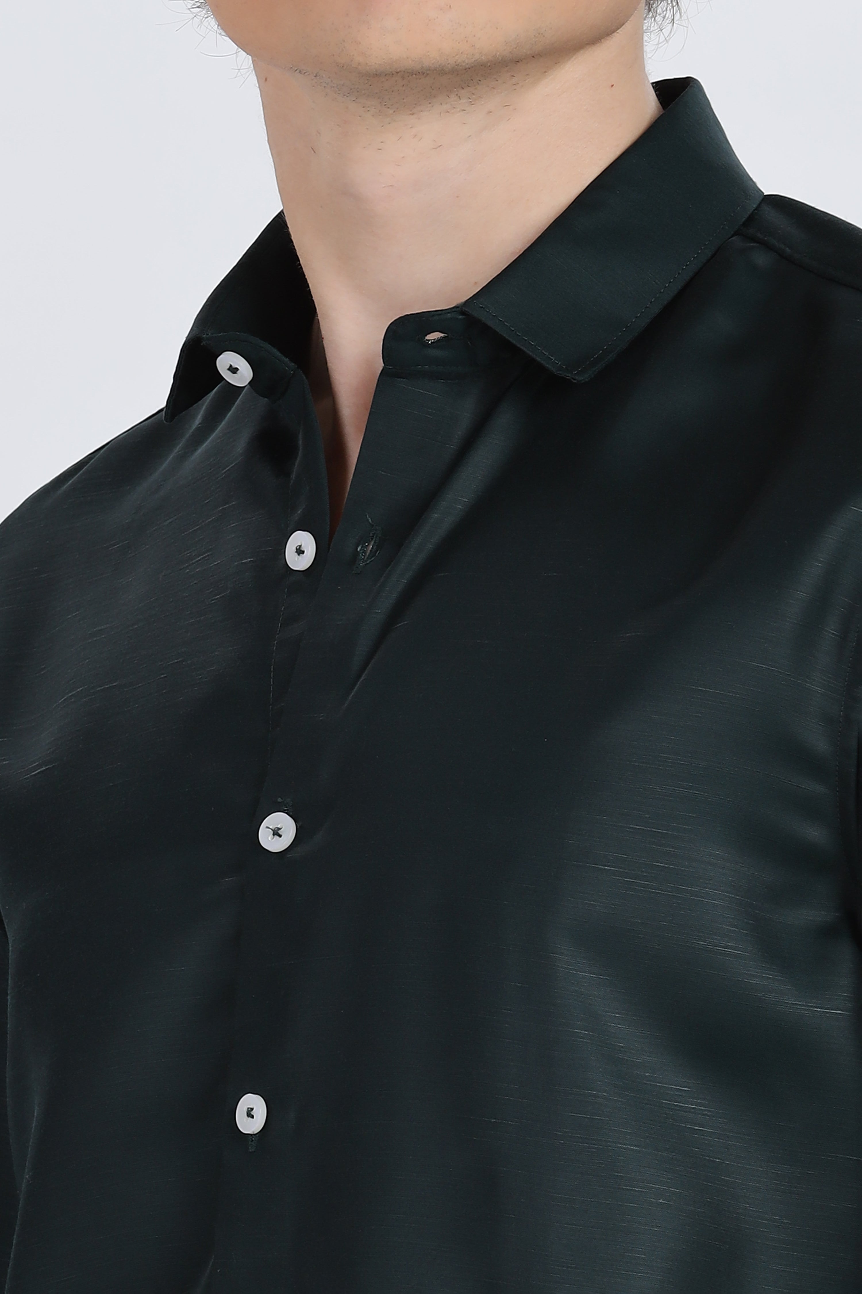 Bottle Green Silky Satin Full Sleeve Shirt