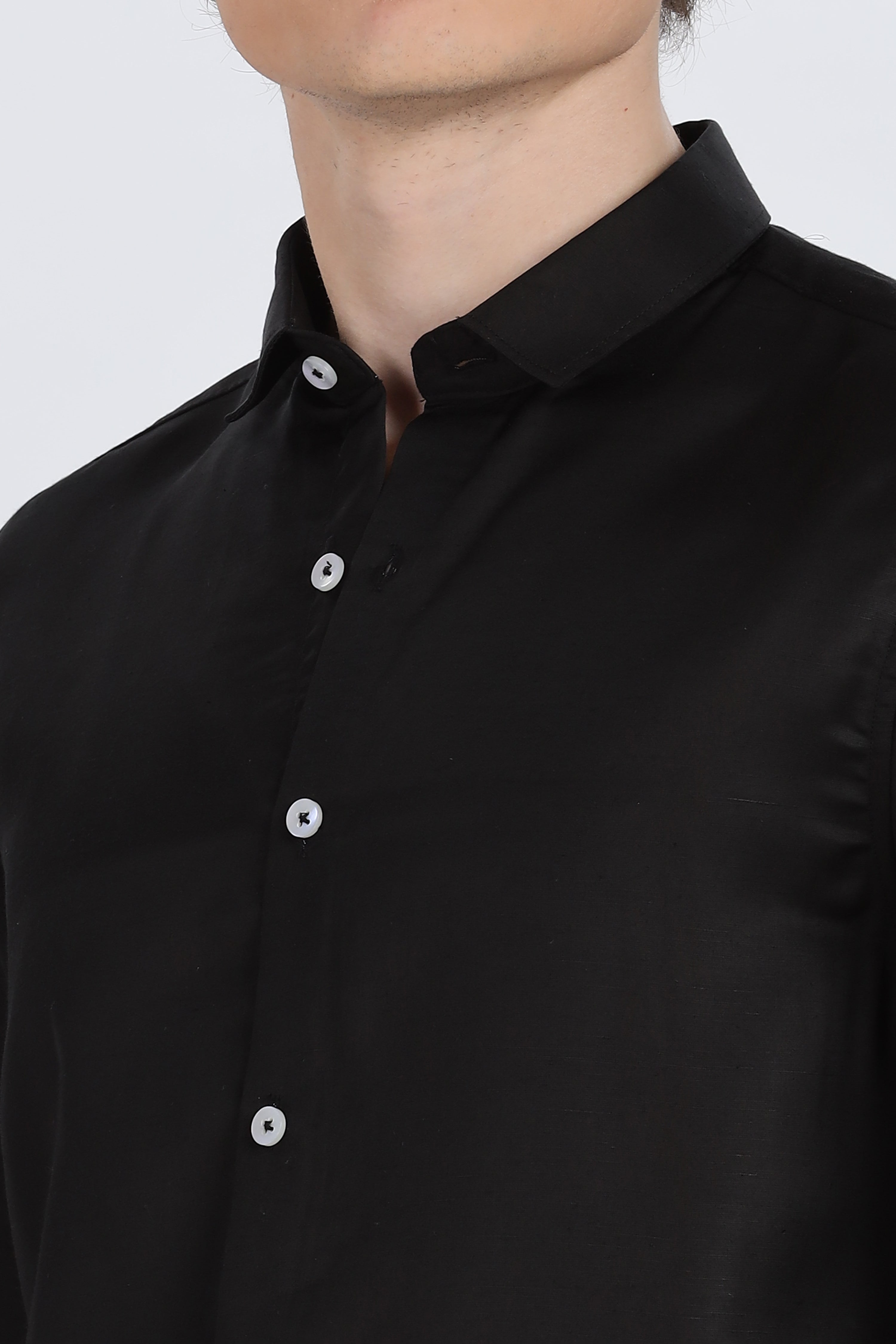 Black Silky Satin Full Sleeve Shirt