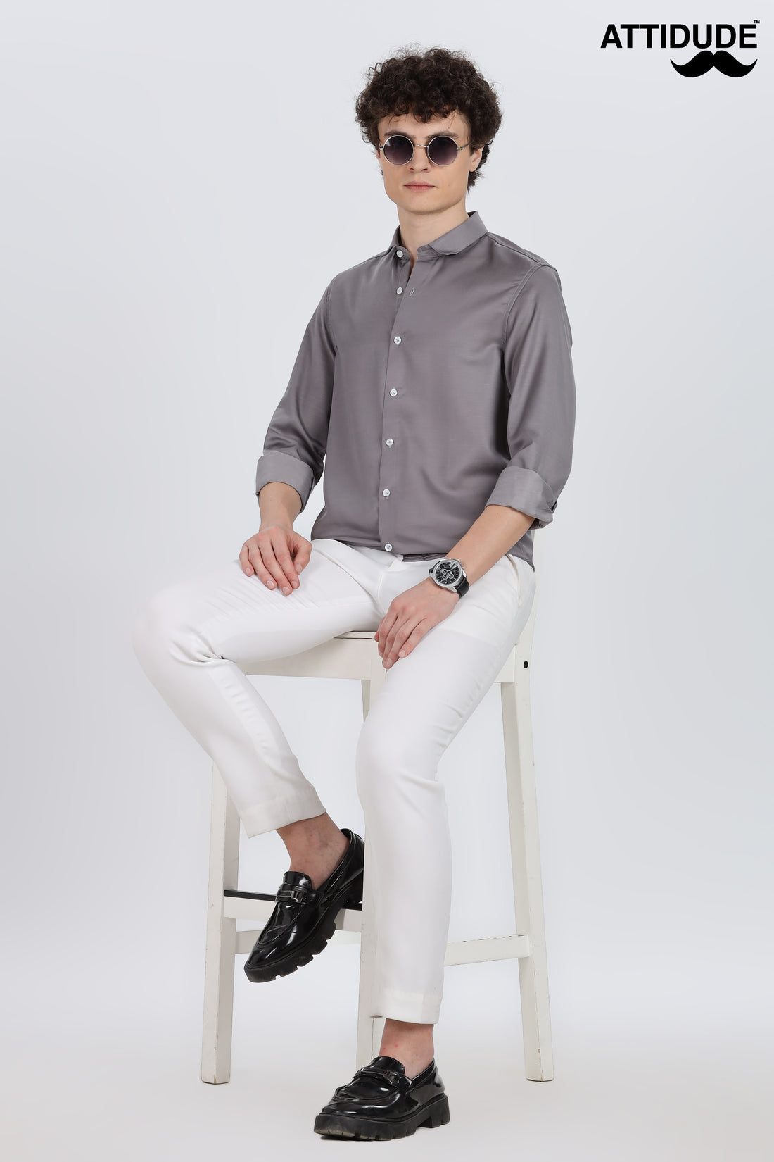 Dark Grey Silky Satin Full Sleeve Shirt (Article A27465)