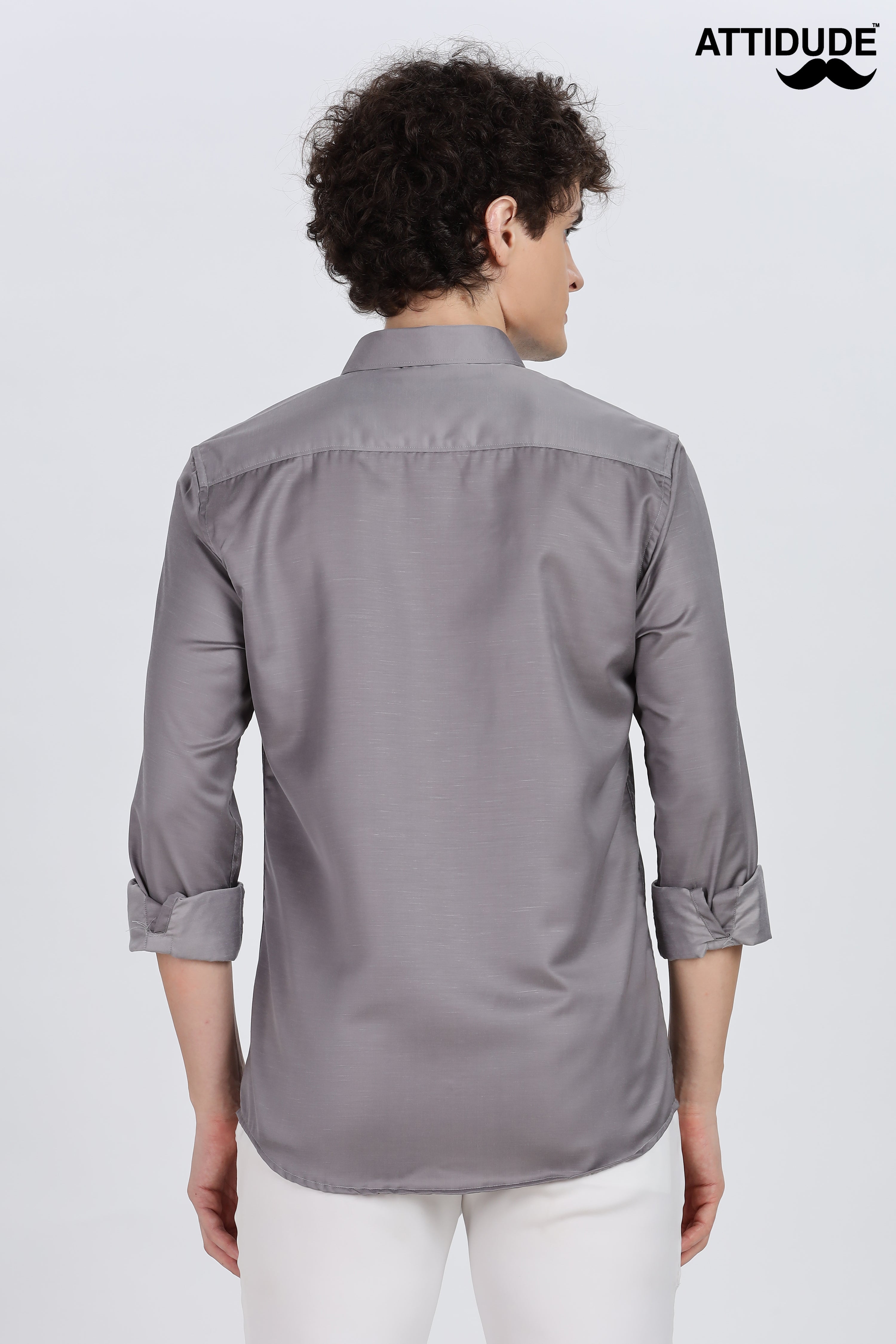 Dark Grey Silky Satin Full Sleeve Shirt
