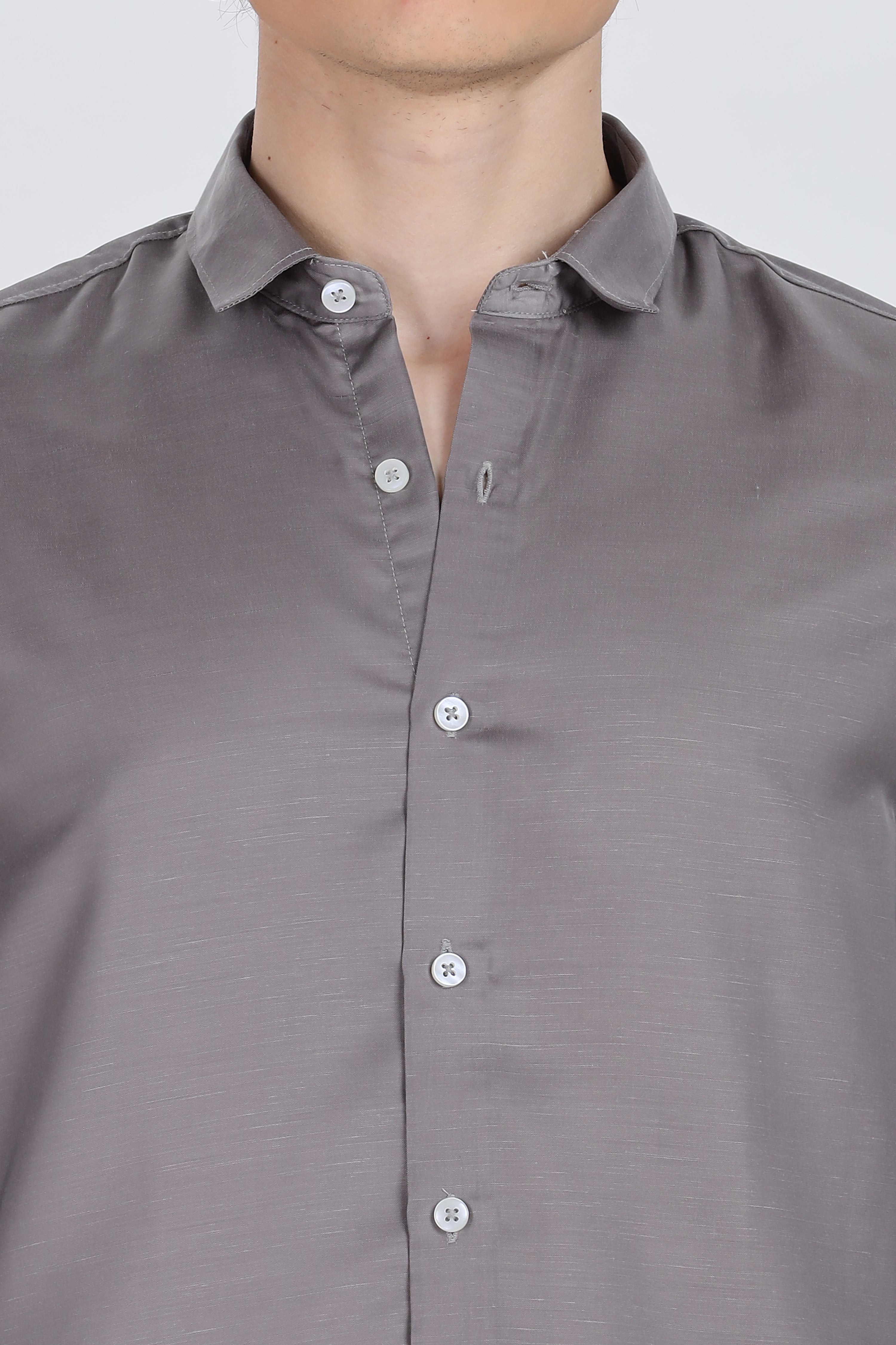 Dark Grey Silky Satin Full Sleeve Shirt