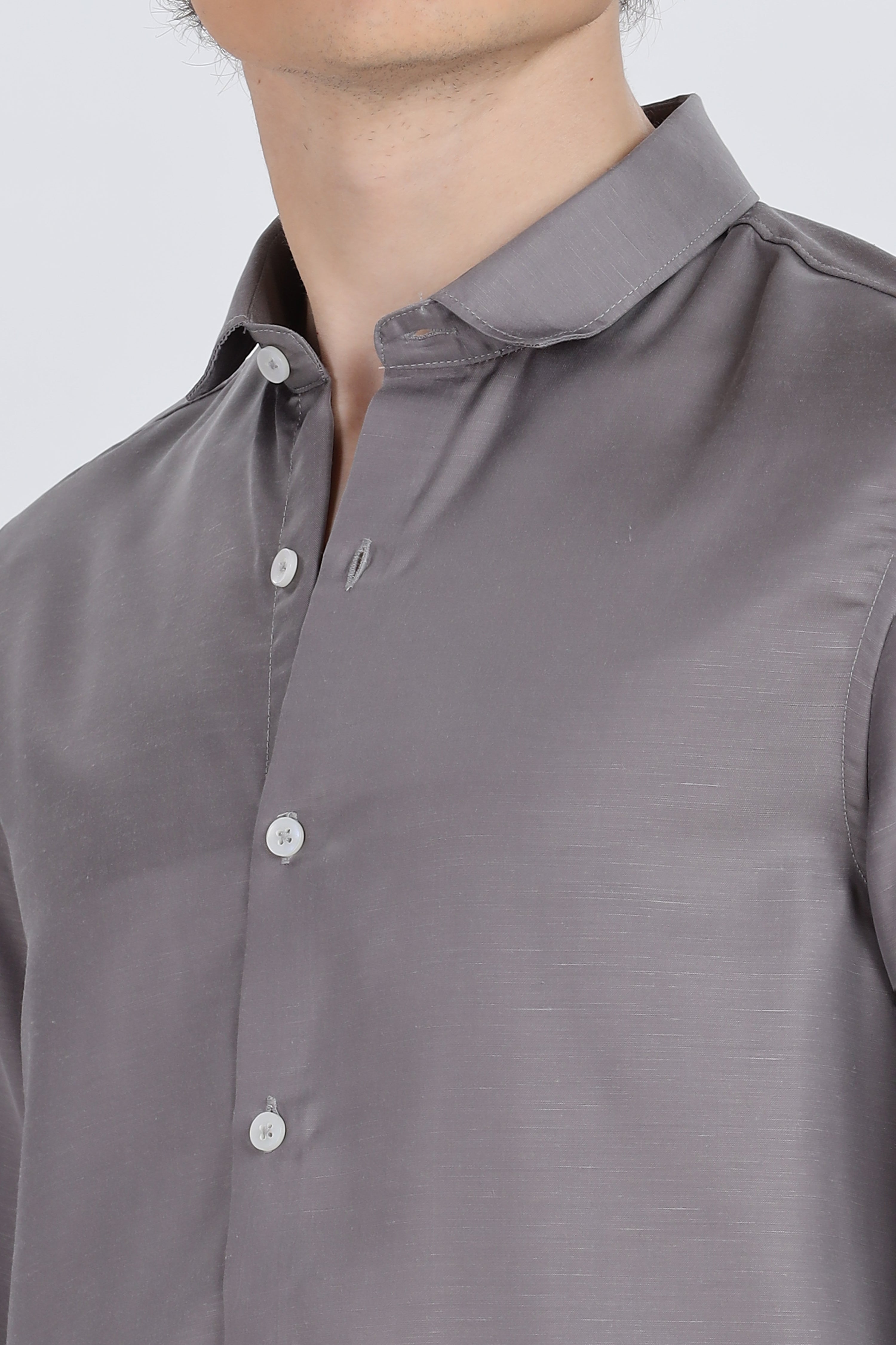 Dark Grey Silky Satin Full Sleeve Shirt