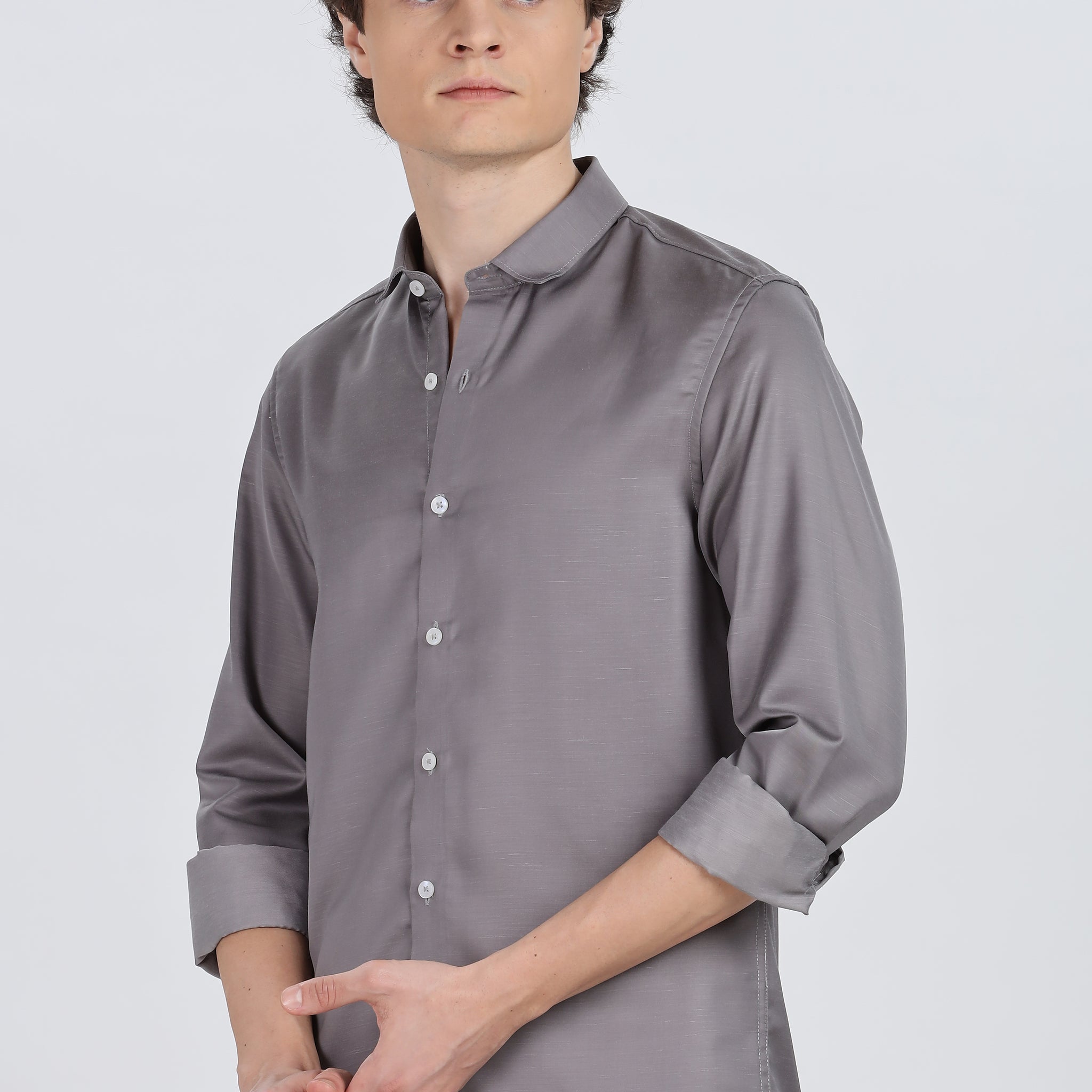 Dark Grey Silky Satin Full Sleeve Shirt (Article A27465)
