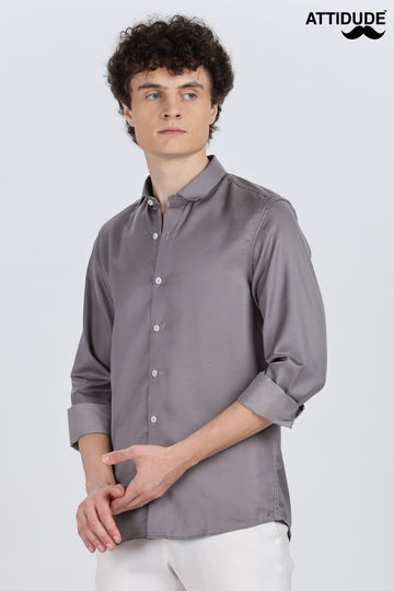 Dark Grey Silky Satin Full Sleeve Shirt (Article A27465)