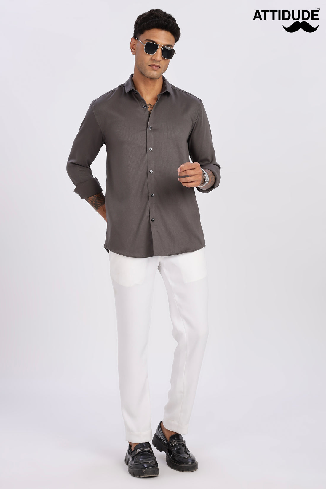 Charcoal Grey Mini Cord-Lycra Full Sleeve Shirt (Article B0017)