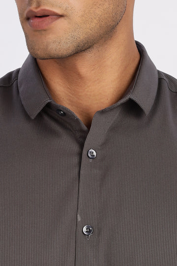 Charcoal Grey Mini Cord-Lycra Full Sleeve Shirt (Article B0017)