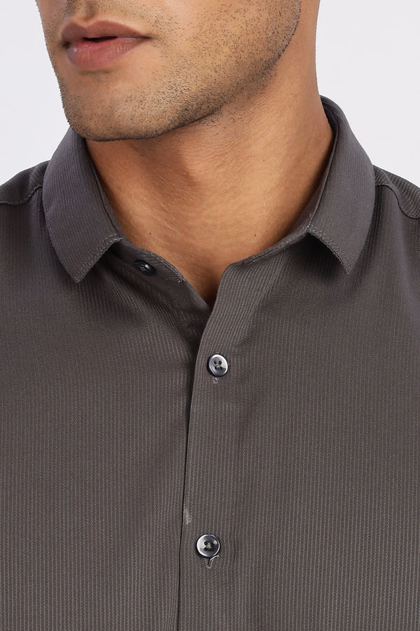 Charcoal Grey Mini Cord-Lycra Full Sleeve Shirt