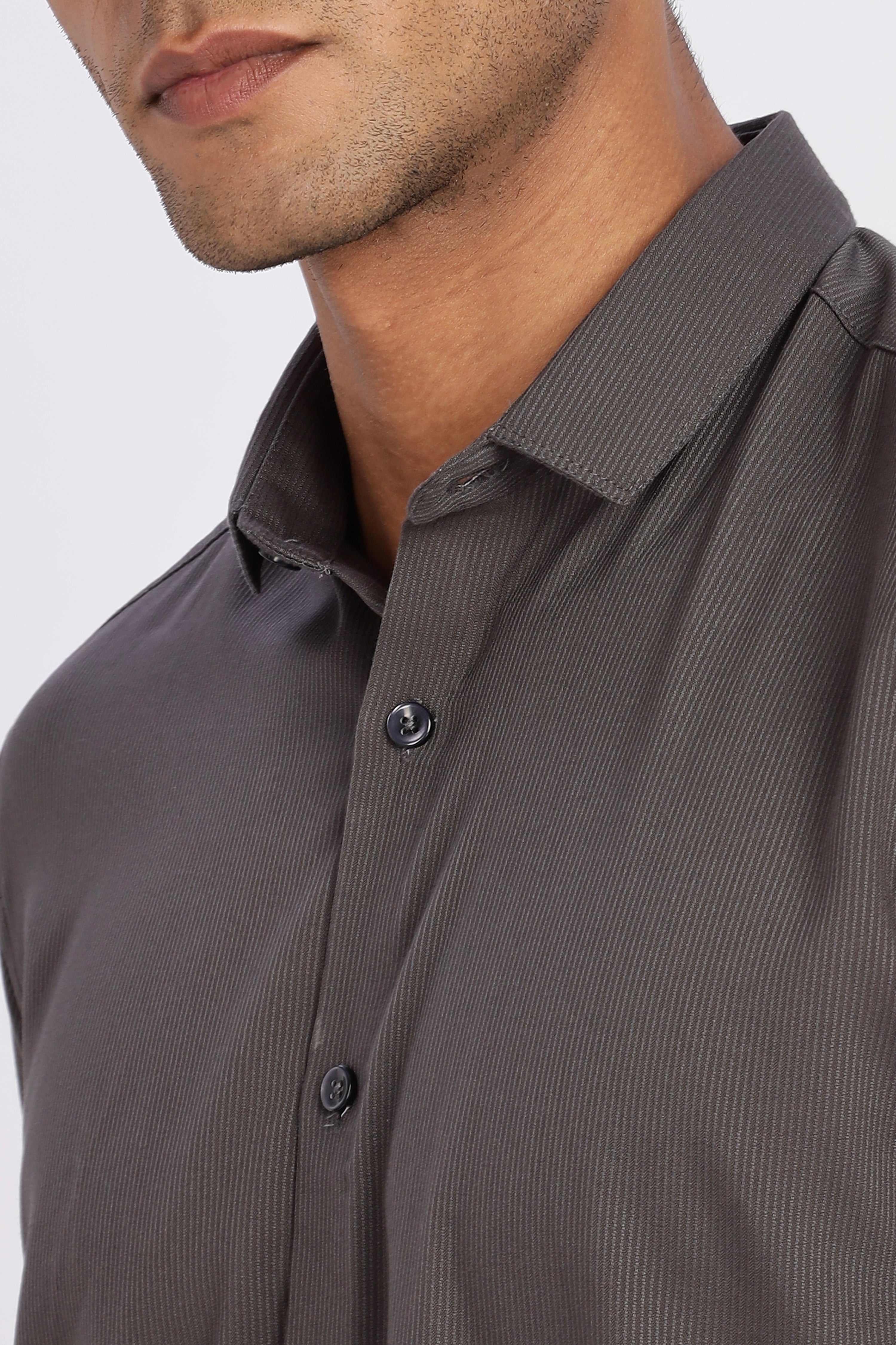 Charcoal Grey Mini Cord-Lycra Full Sleeve Shirt