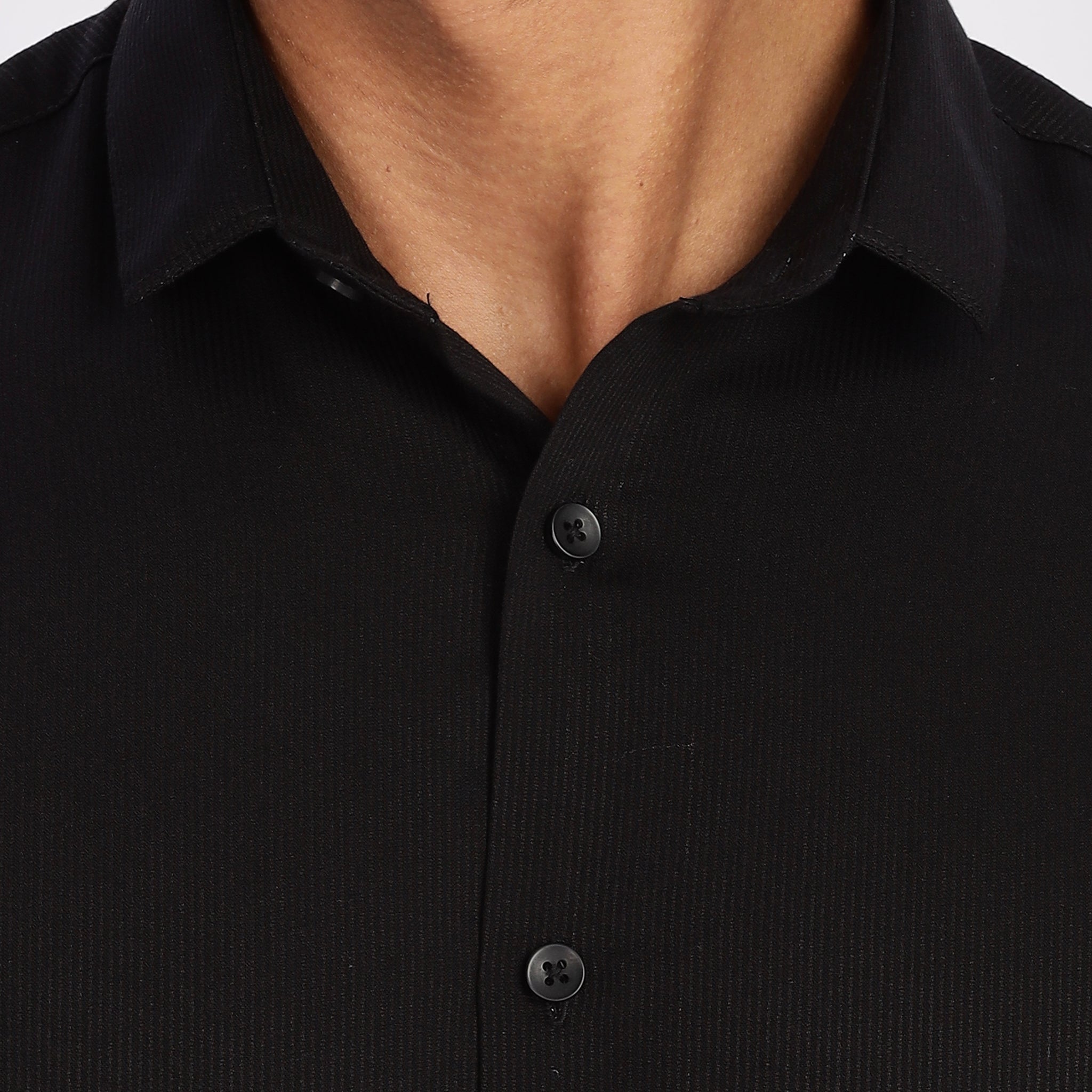 Black Mini Cord-Lycra Full Sleeve Shirt (Article B0017)