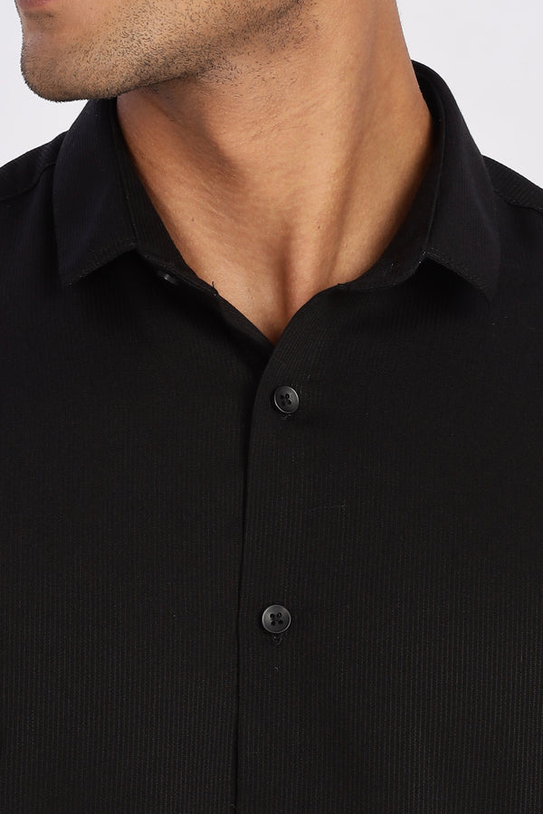 Black Mini Cord-Lycra Full Sleeve Shirt