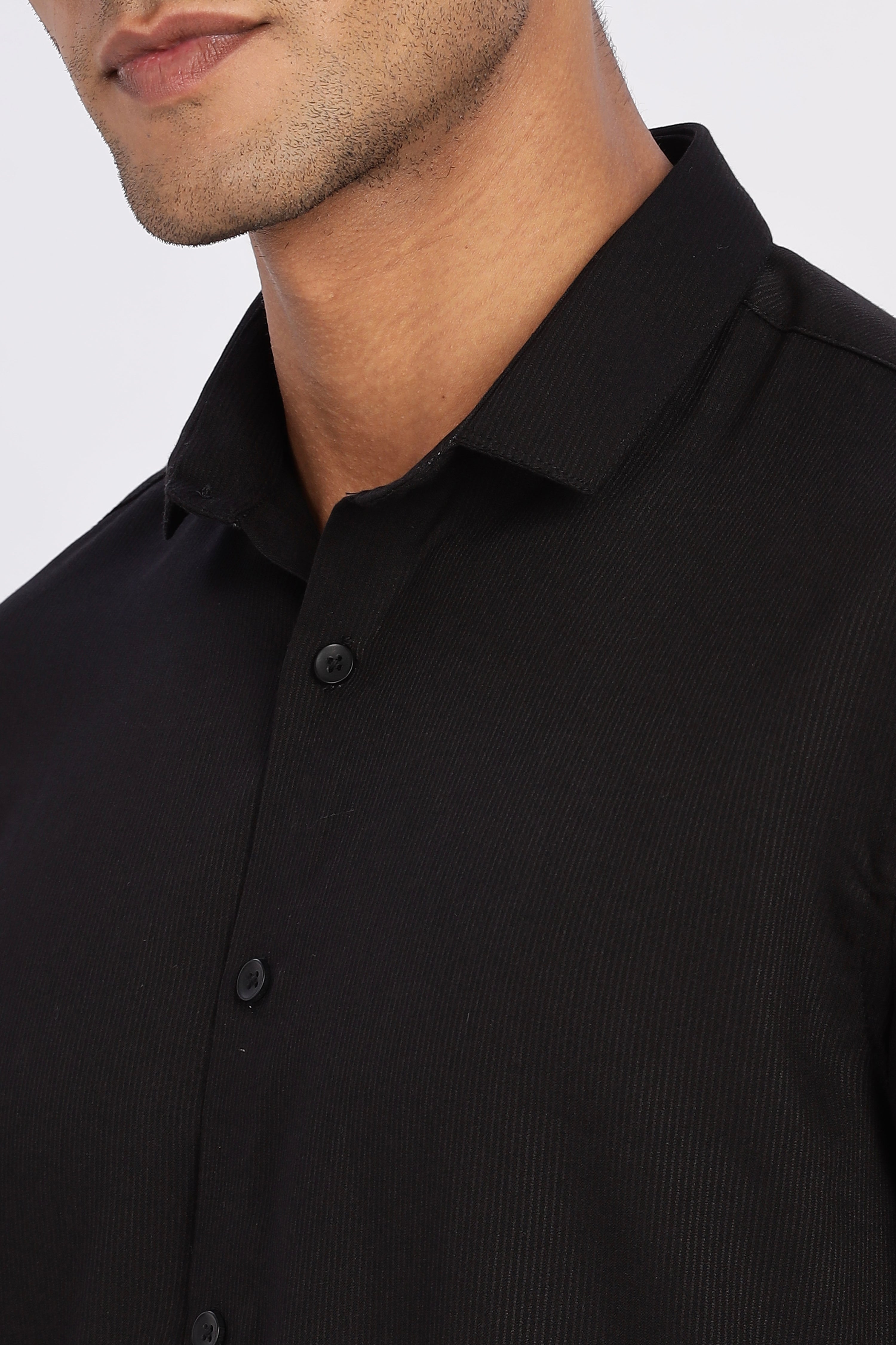 Black Mini Cord-Lycra Full Sleeve Shirt