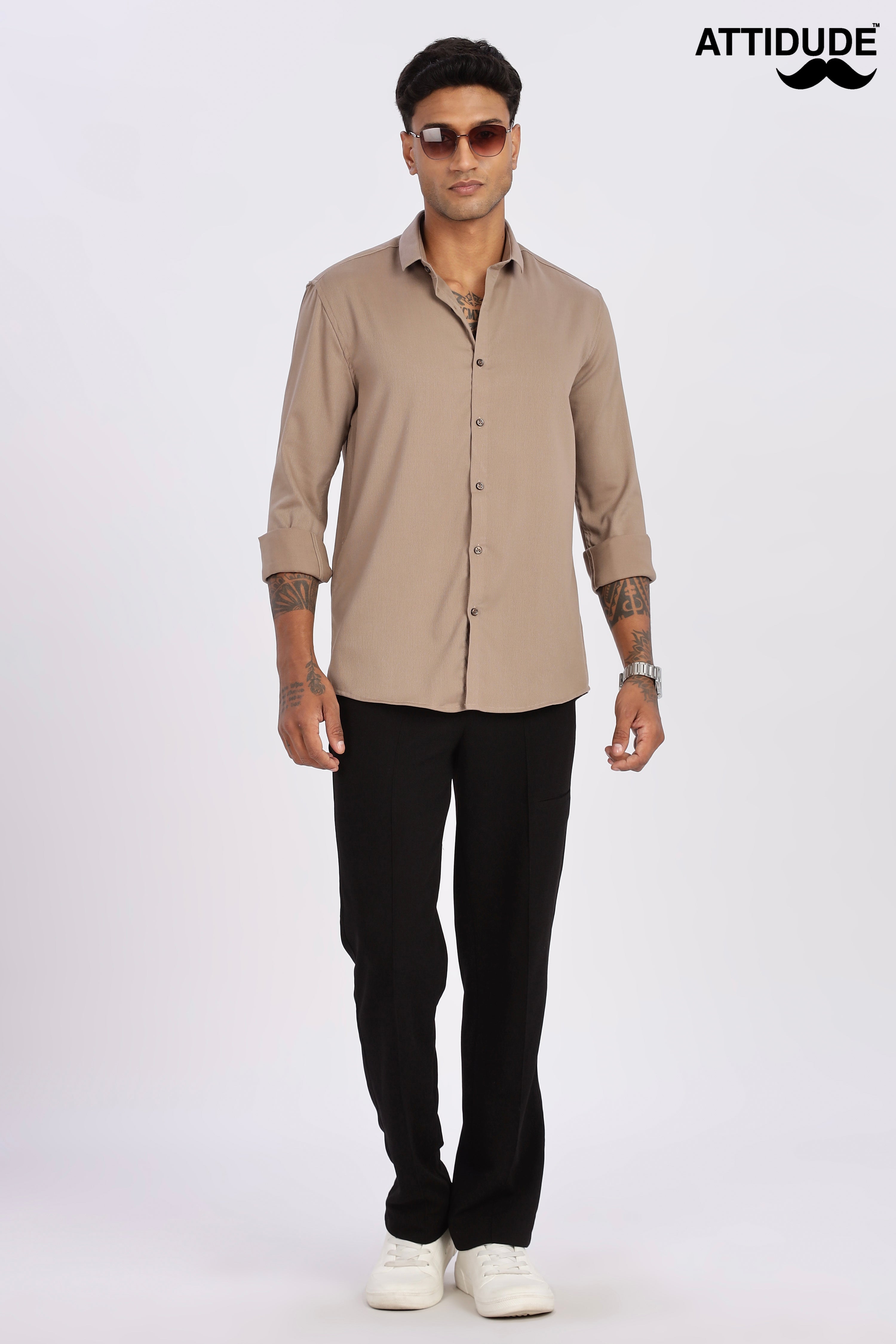Brown Mini Cord-Lycra Full Sleeve Shirt
